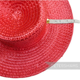Petershams Millinery Supplies red shiny flat polybraid capeline hat body with measuring tape showing brim width
