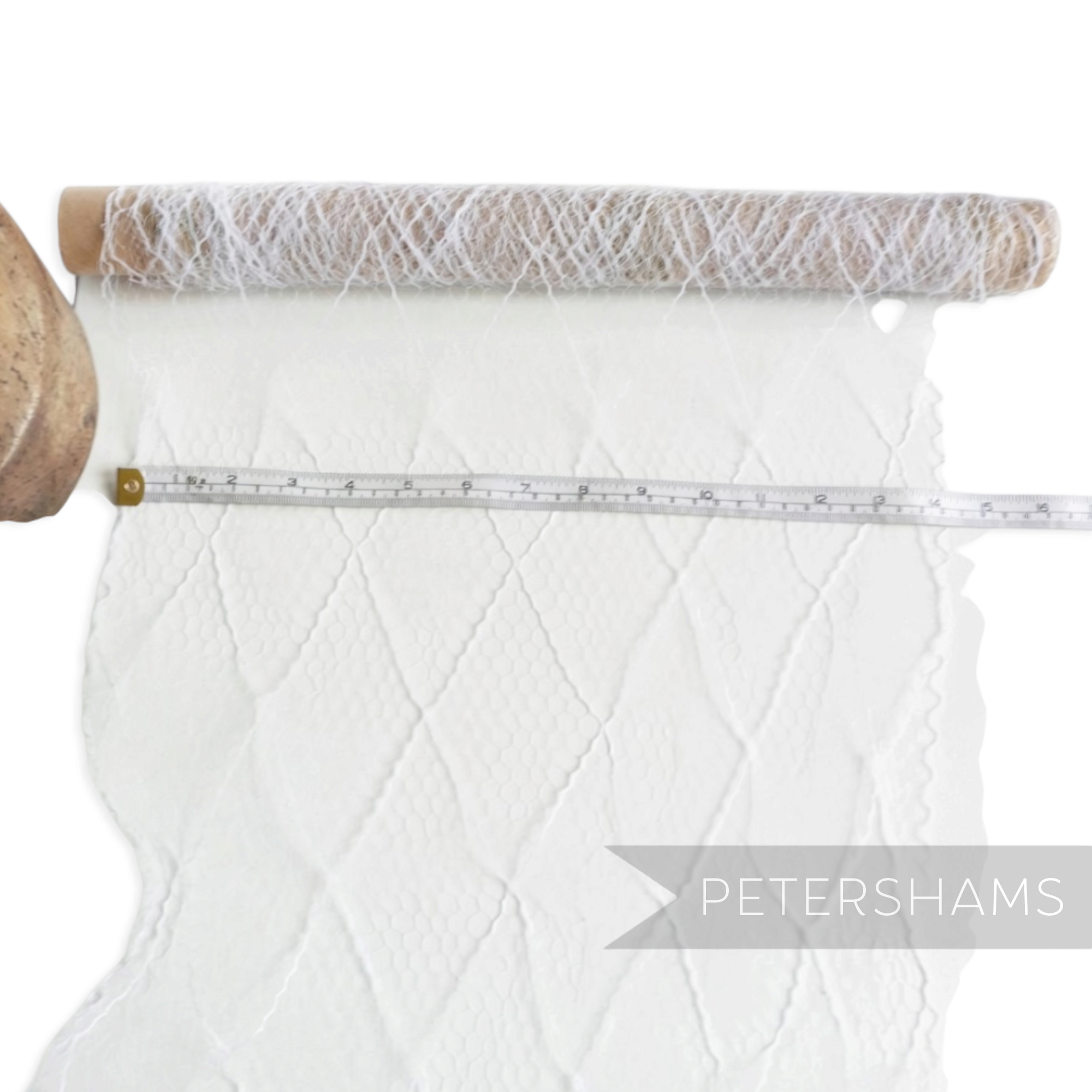 Petershams Millinery Supplies white vintage 1940s fine honeycomb veiling with a large diamond pattern on a roll