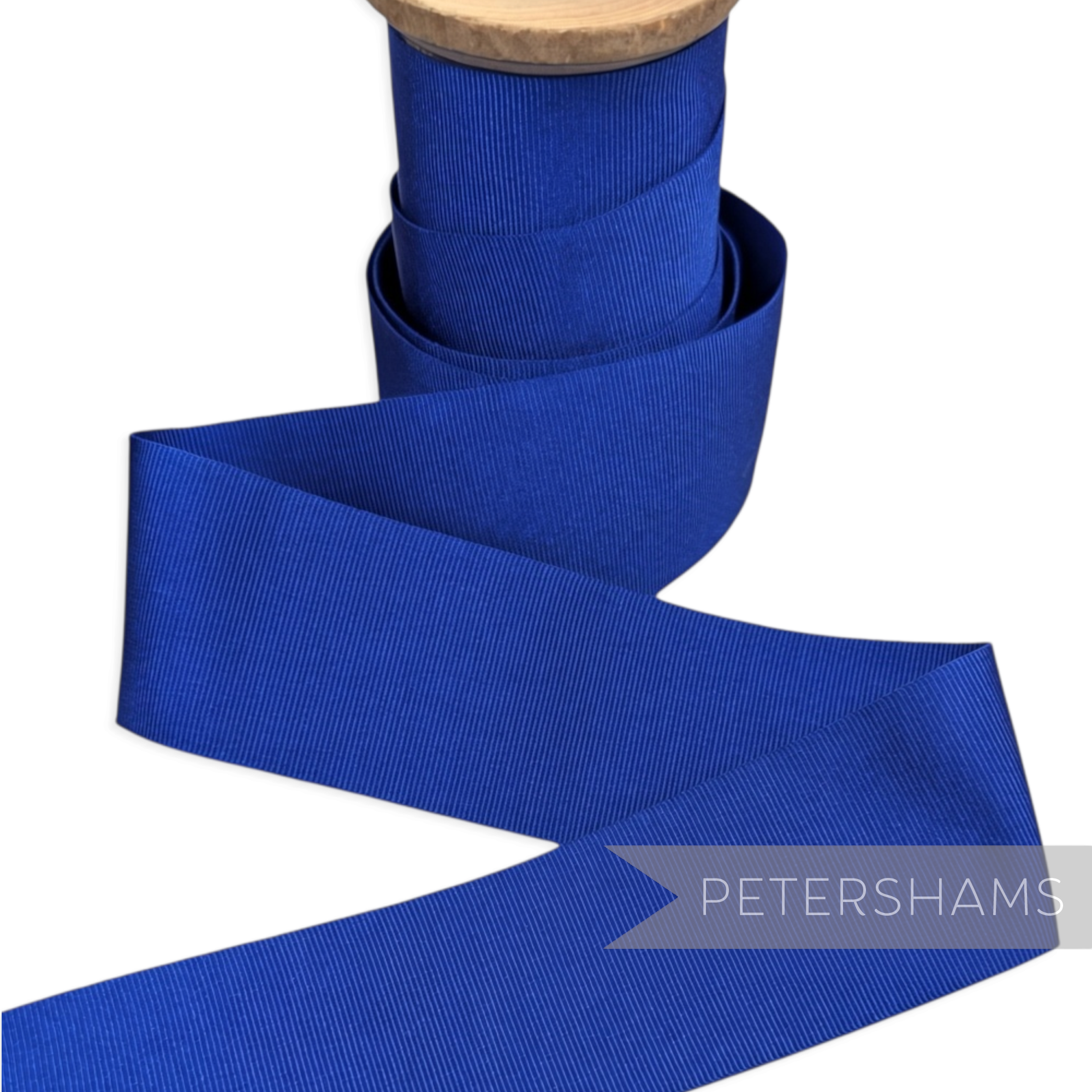 Petershams Millinery Supplies 40mm wide royal blue vintage grosgrain ribbon on a wooden spool