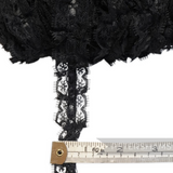 Petershams Millinery Supplies 25mm black frilly lace trim with a satin ribbon centre for sewing and craft projects.