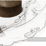 Petershams Millinery Supplies vintage 1930s honeycomb veiling round with chainlink stitch and small swirl details.