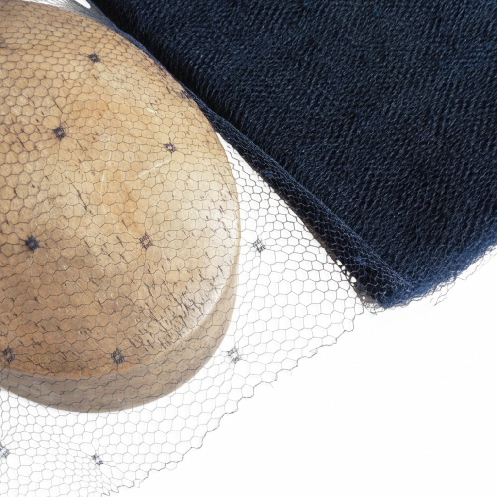 'Sharon' Vintage 1940s/50s Navy Blue Dotty Pattern Veiling - 1m