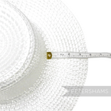 Petershams Millinery Supplies white shiny flat polybraid capeline hat body with measuring tape showing brim width