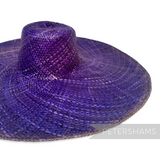 Petershams Millinery Supplies purple XL strip straw capeline hat body with a wide brim and stiff cane edge.