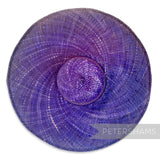 Petershams Millinery Supplies purple XL strip straw capeline hat body with a wide 15-inch brim and stiff cane edge.