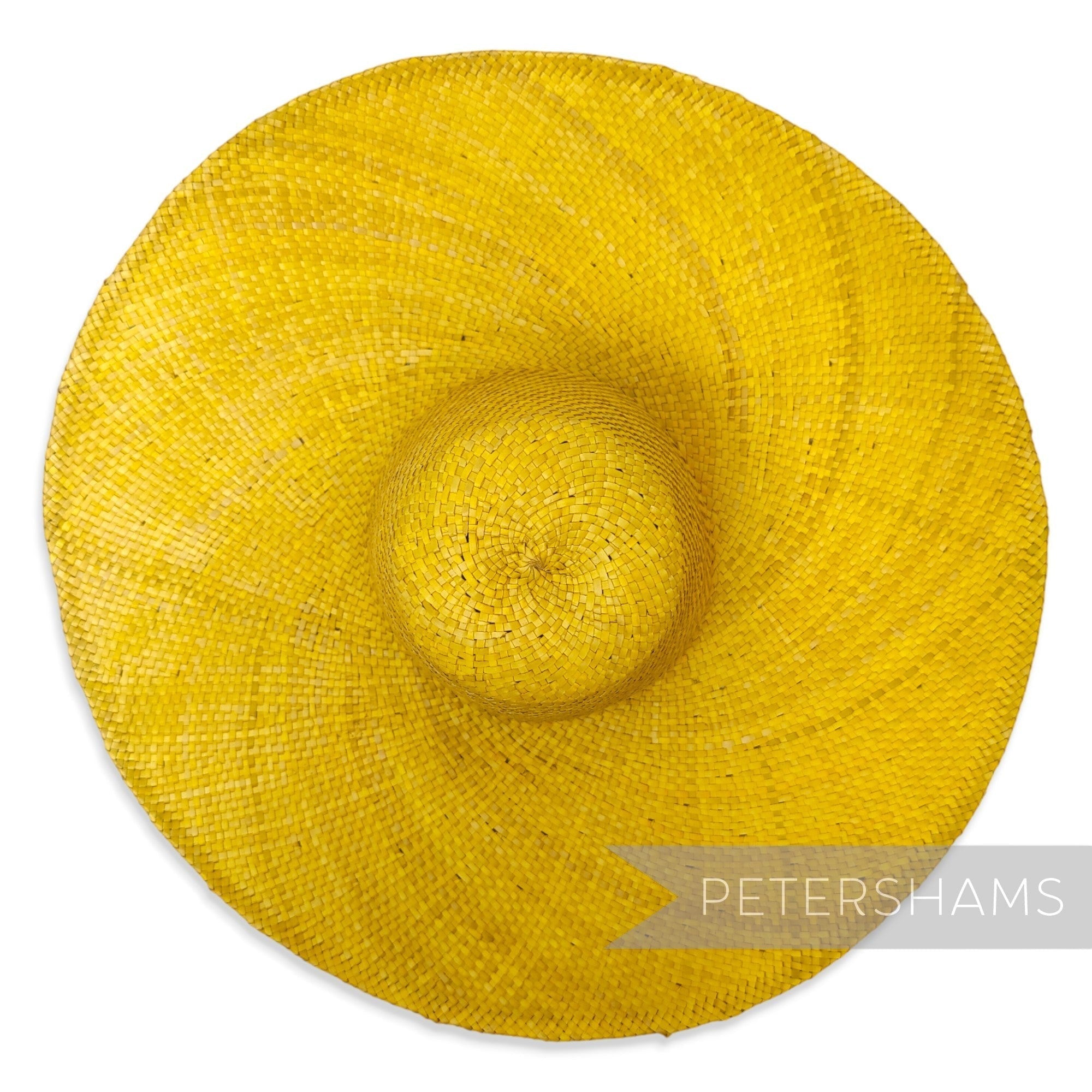 Petershams Millinery Supplies yellow XL strip straw capeline hat body with a wide brim for millinery projects.