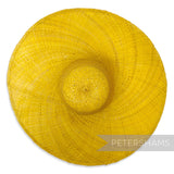 Petershams Millinery Supplies yellow XL strip straw capeline hat body with a wide brim for millinery projects.
