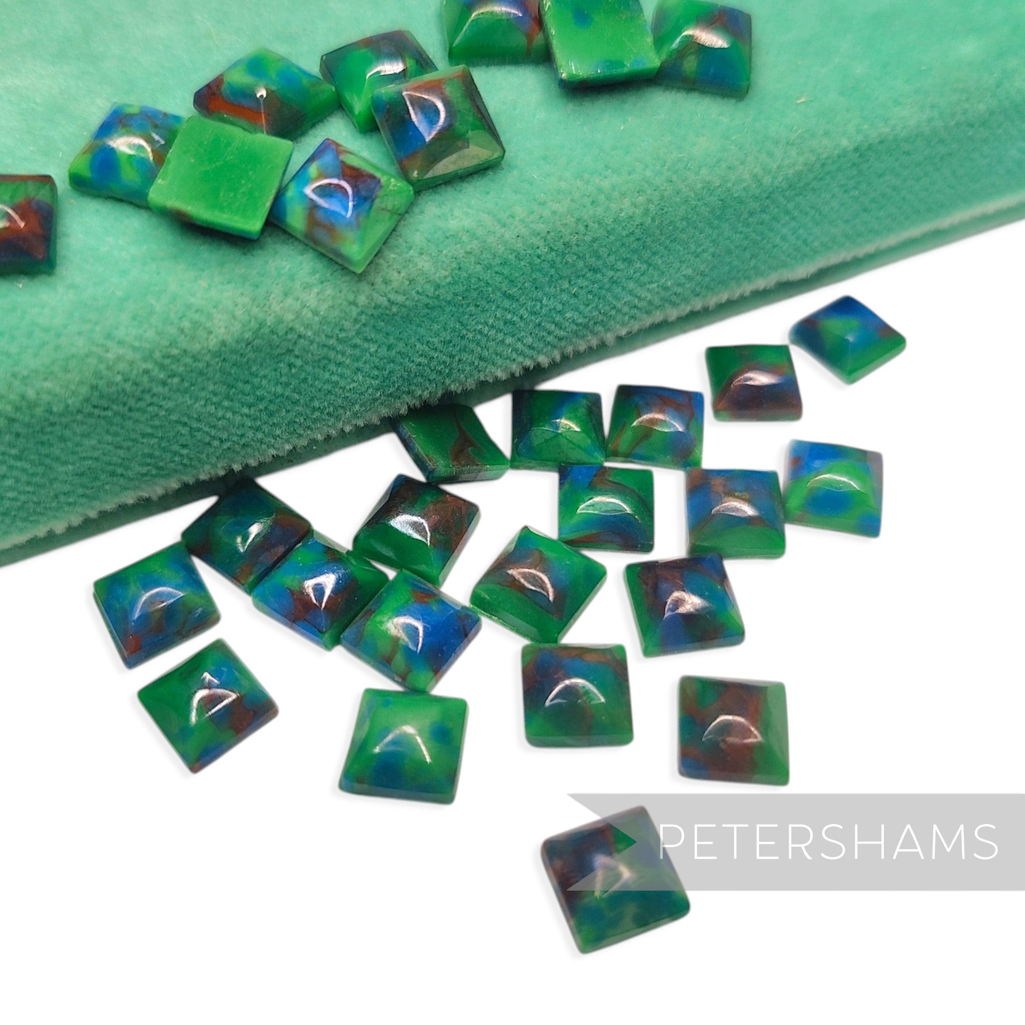 8x8mm Vintage 1980's Glass Marble-Effect Bevelled Square Imitation Stones - 30 Pieces