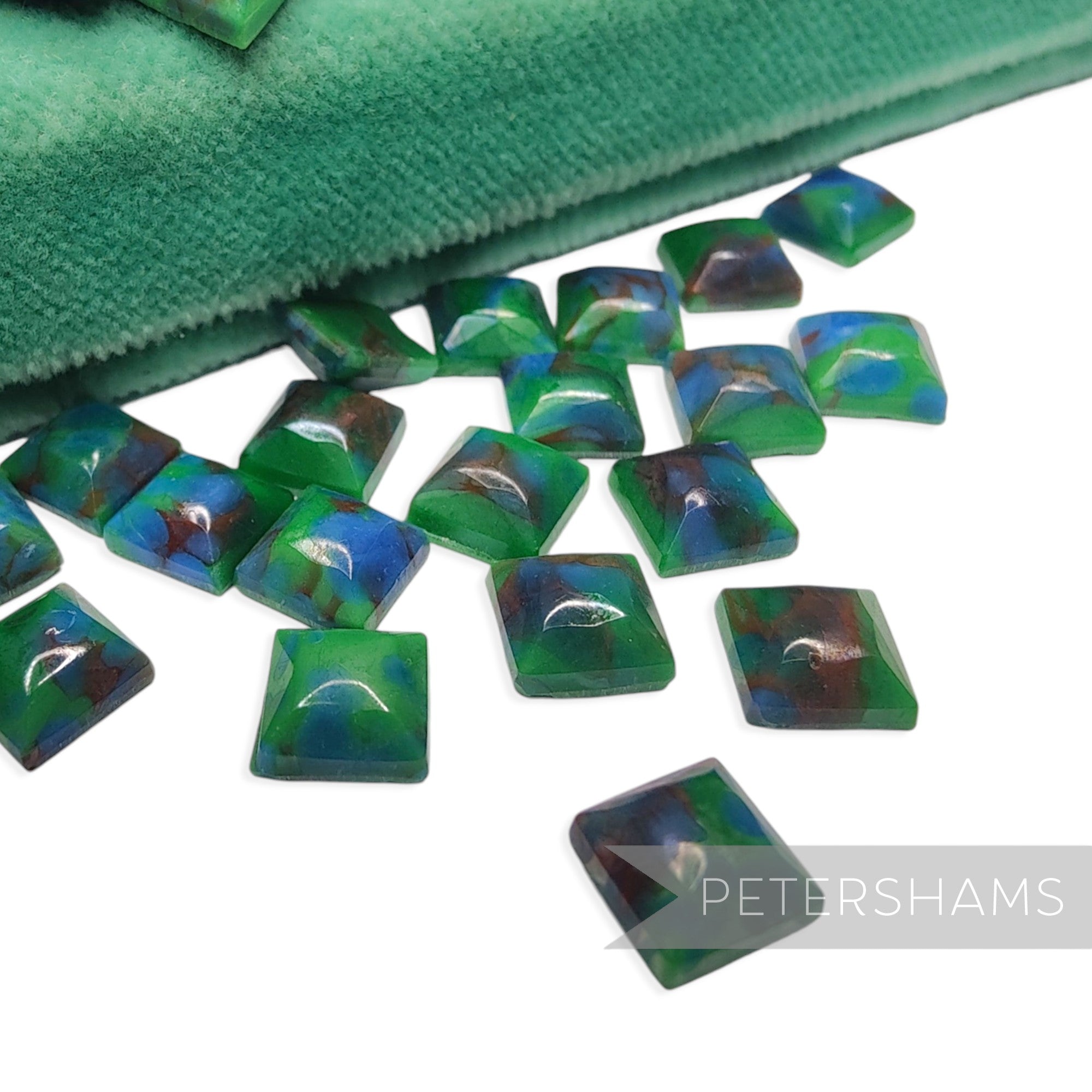 8x8mm Vintage 1980's Glass Marble-Effect Bevelled Square Imitation Stones - 30 Pieces