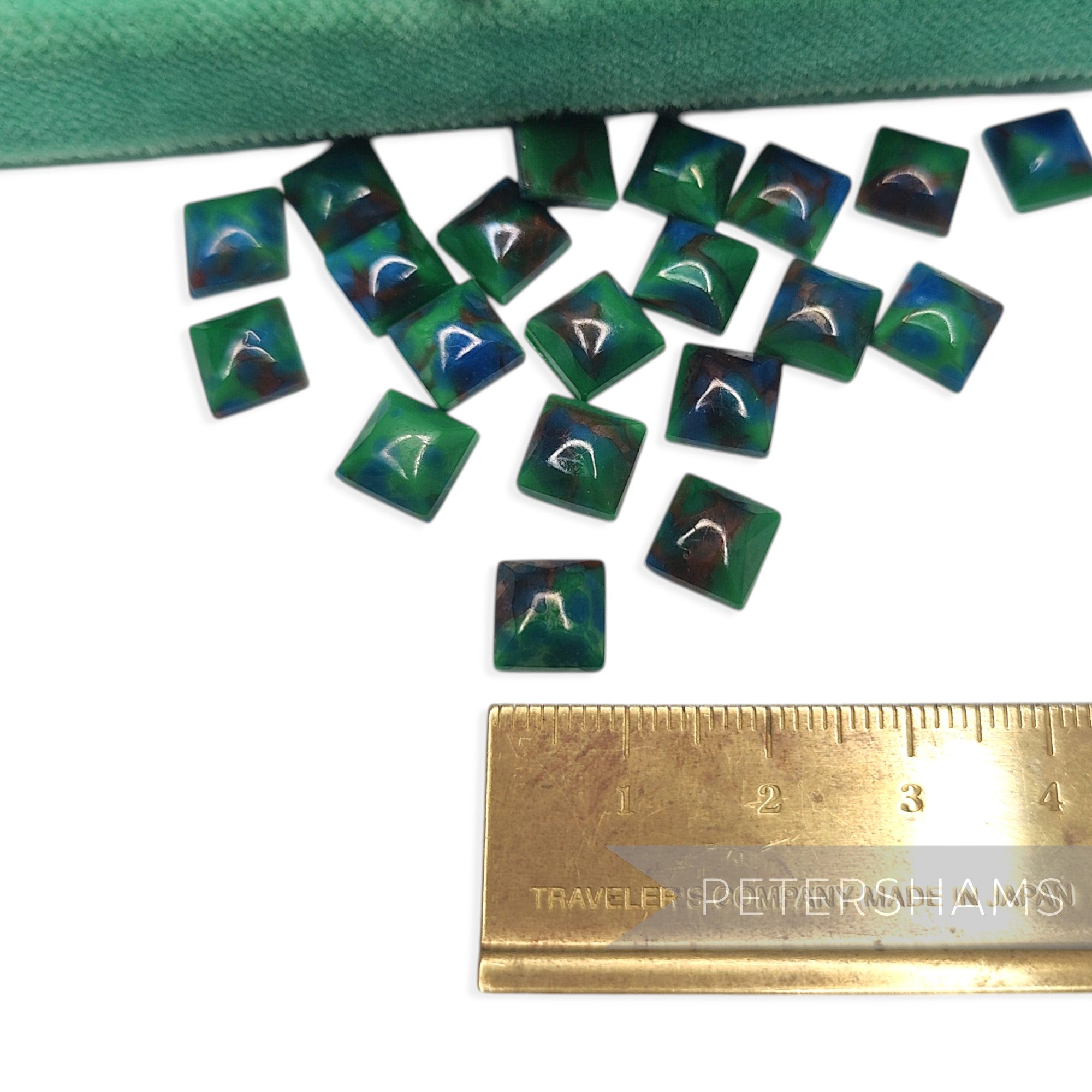 8x8mm Vintage 1980's Glass Marble-Effect Bevelled Square Imitation Stones - 30 Pieces
