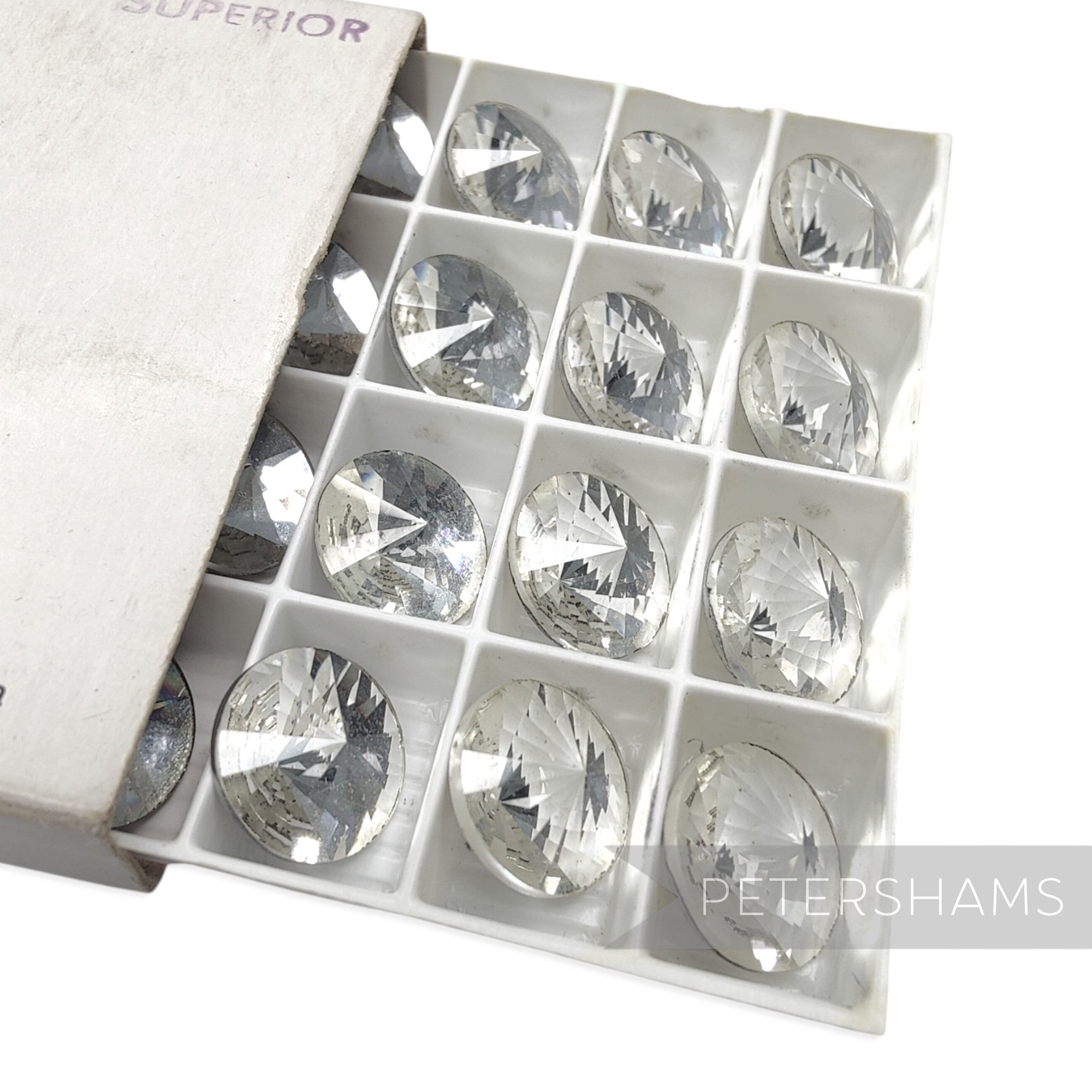 14mm Vintage 1970's Austrian Foiled Flat-back Round Glass Crystals - 12 Pieces