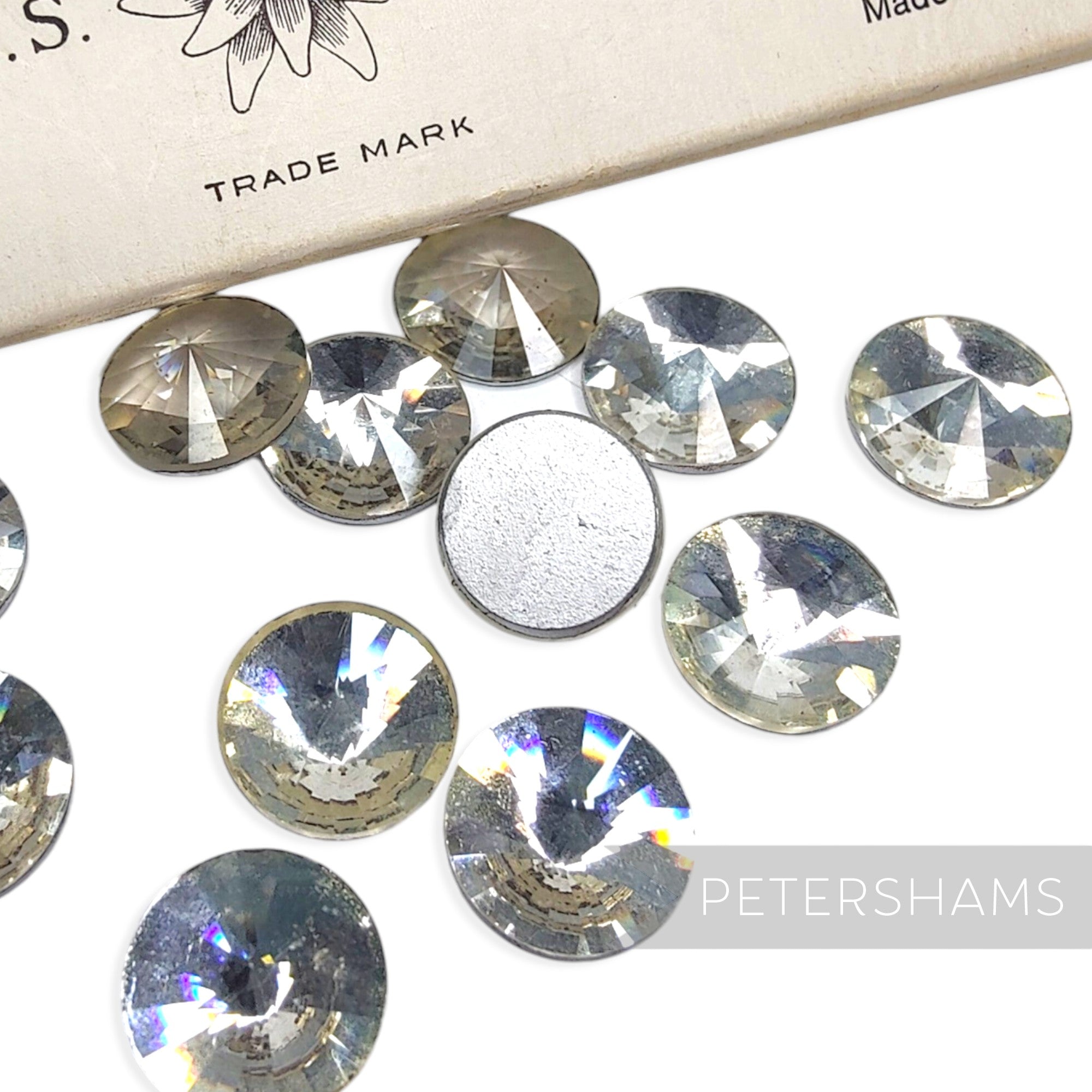 14mm Vintage 1970's Austrian Foiled Flat-back Round Glass Crystals - 12 Pieces
