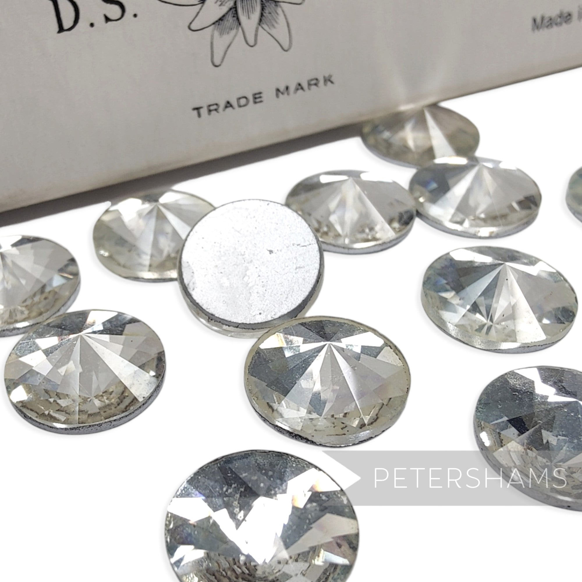 14mm Vintage 1970's Austrian Foiled Flat-back Round Glass Crystals - 12 Pieces