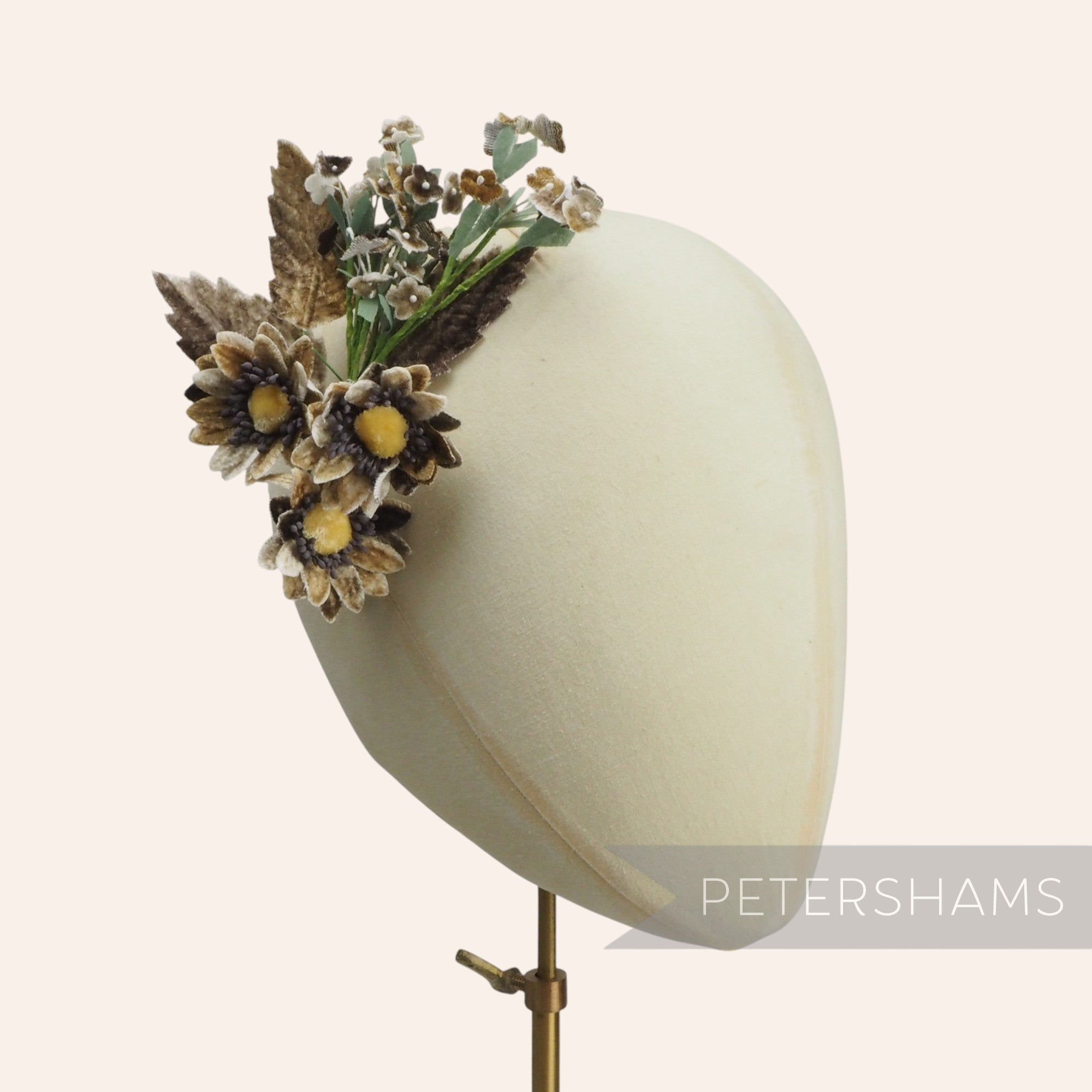 'Lois' Vintage Daisy & Forget-Me-Nots Flower Velvet Millinery Hat Mount