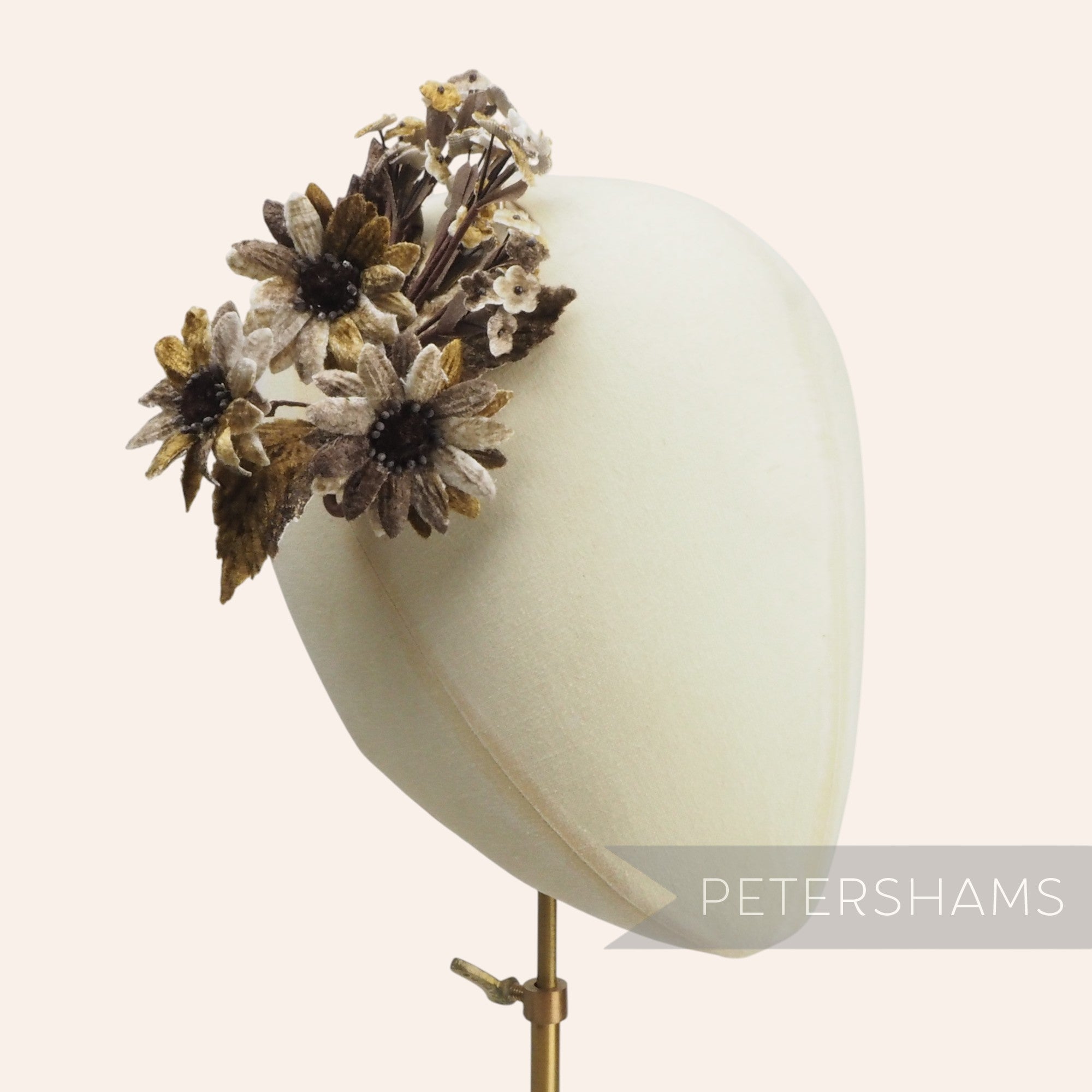 'Lois' Vintage Daisy & Forget-Me-Nots Flower Velvet Millinery Hat Mount