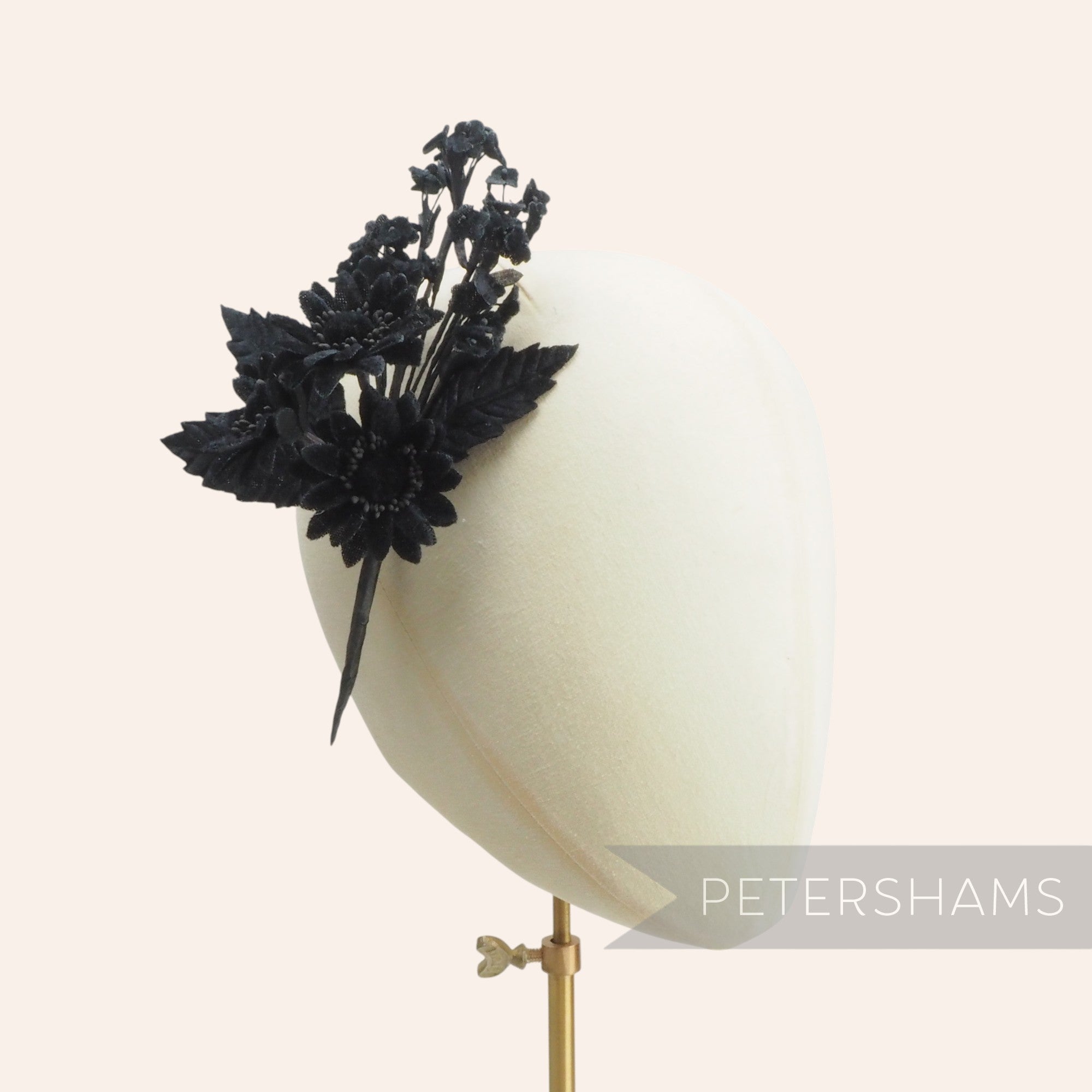'Lois' Vintage Daisy & Forget-Me-Nots Flower Velvet Millinery Hat Mount