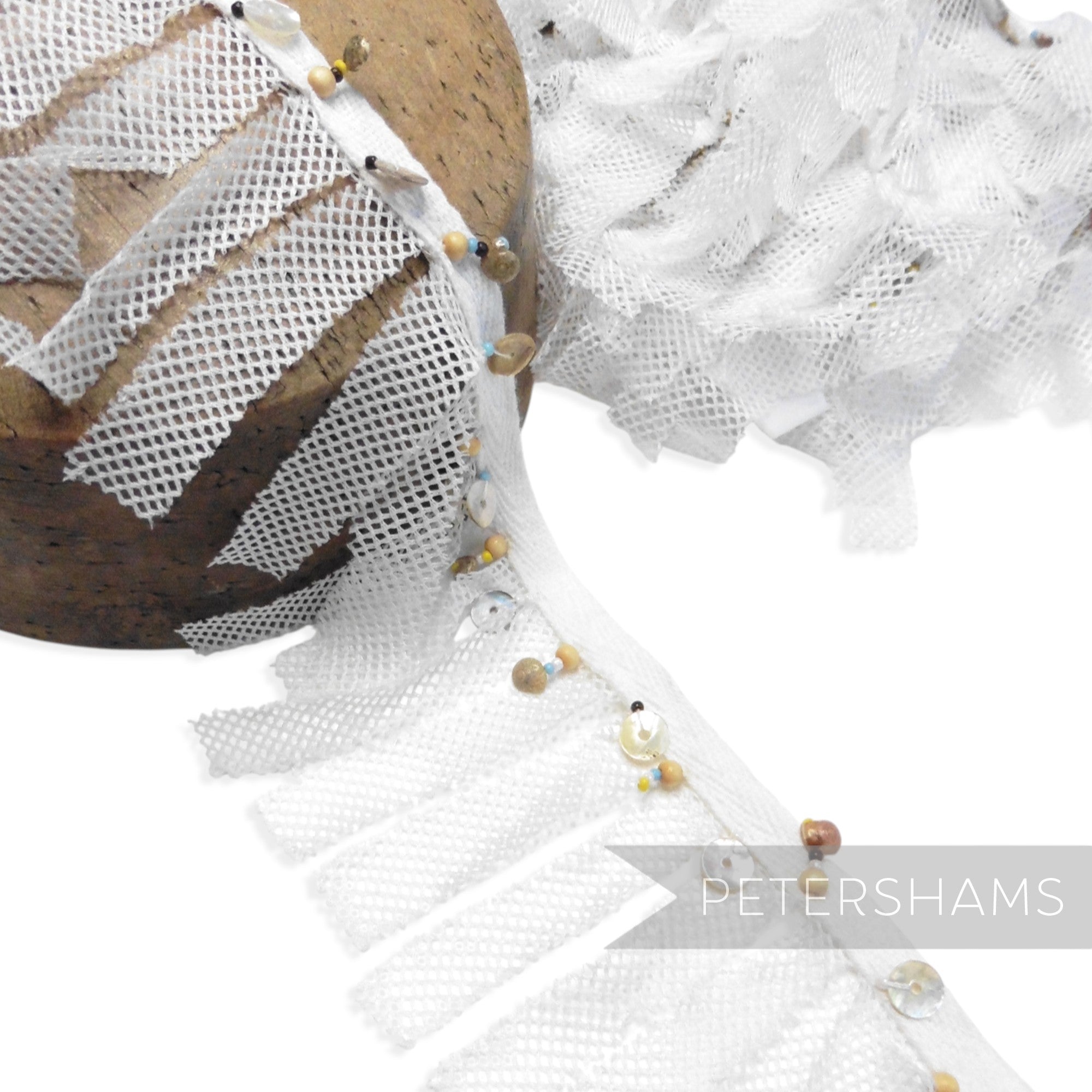 Seashell Adorned Mesh Fabric Fringe - 1m