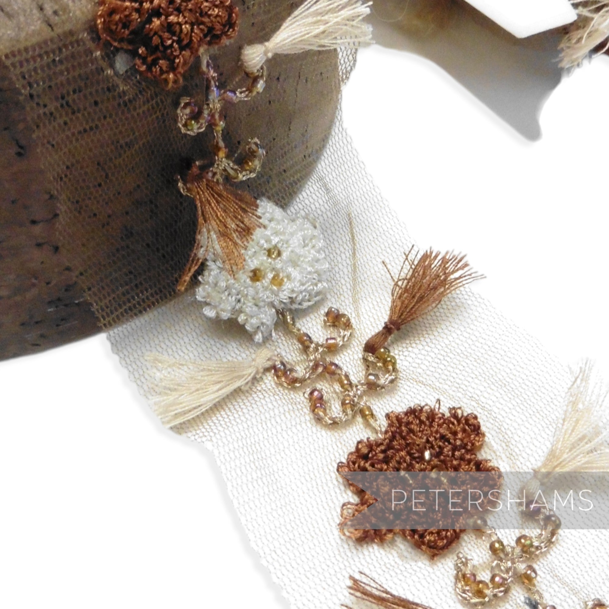 Teeny Tassel, Seed Bead and Embroidered Flower Mesh Trim - 1m