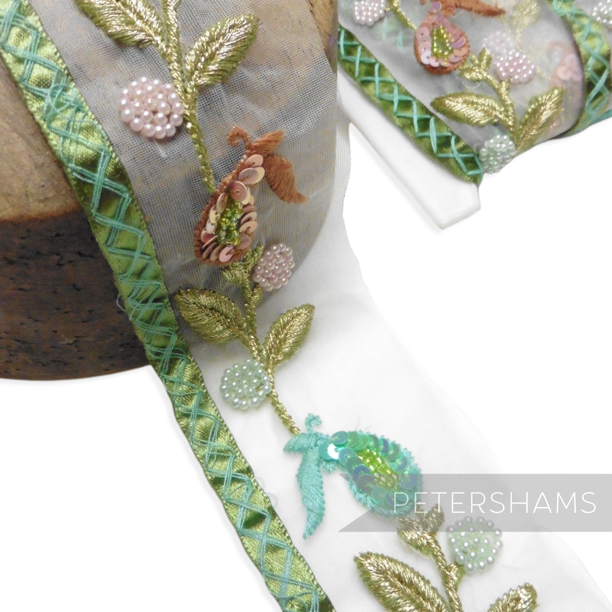 Heavily Embellished Whimsical Floral Organza Trim - 1m