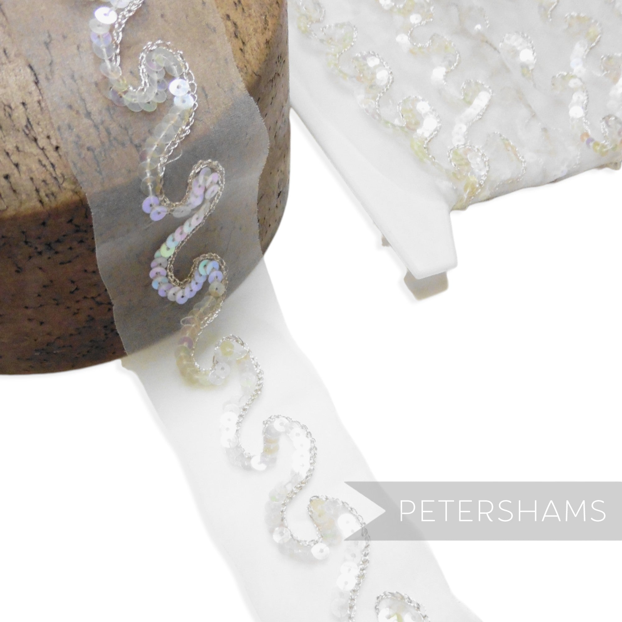 Tiny Sequin and Lurex Chain Stitch Wave Design Trim - 1m
