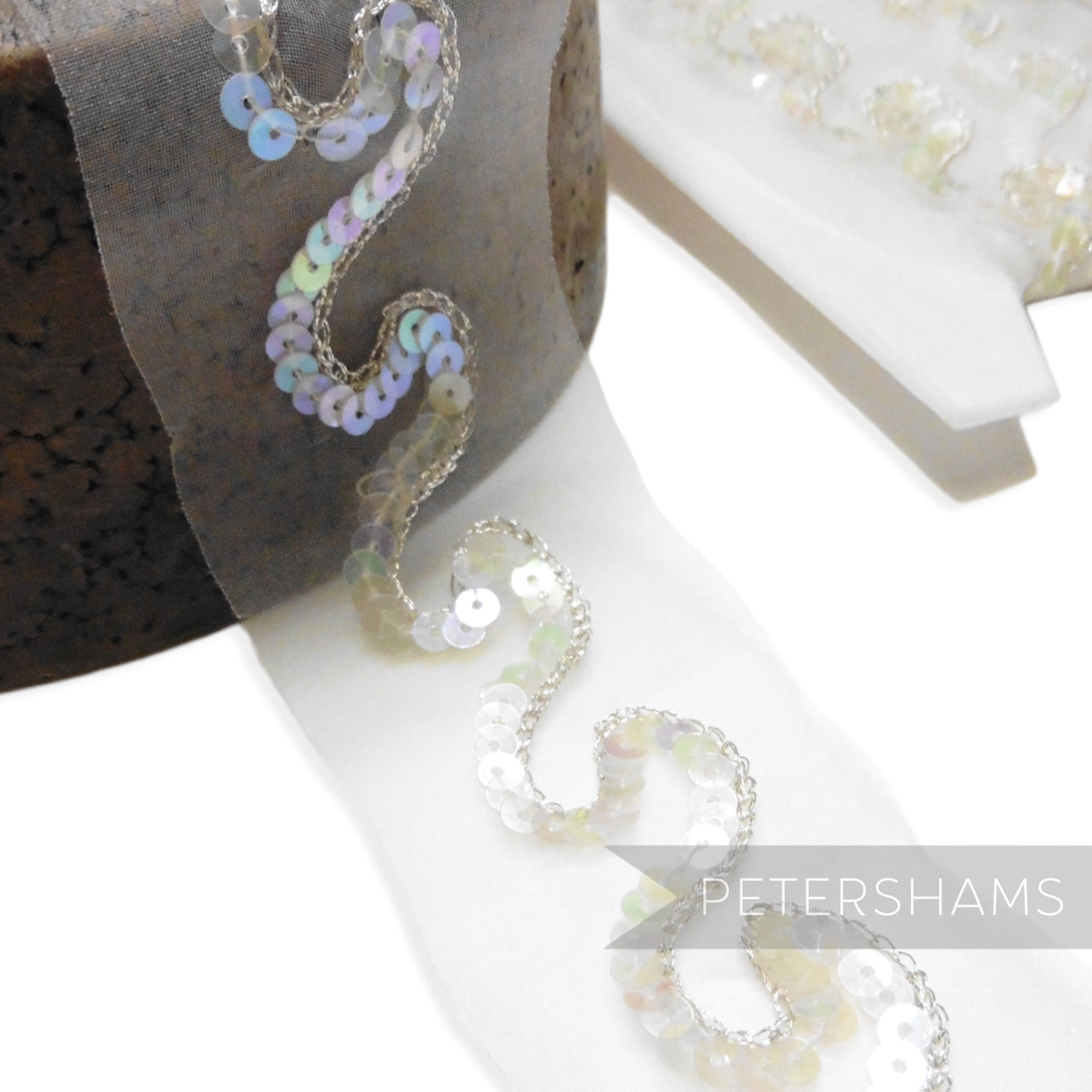Tiny Sequin and Lurex Chain Stitch Wave Design Trim - 1m