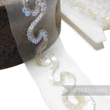 Tiny Sequin and Lurex Chain Stitch Wave Design Trim - 1m