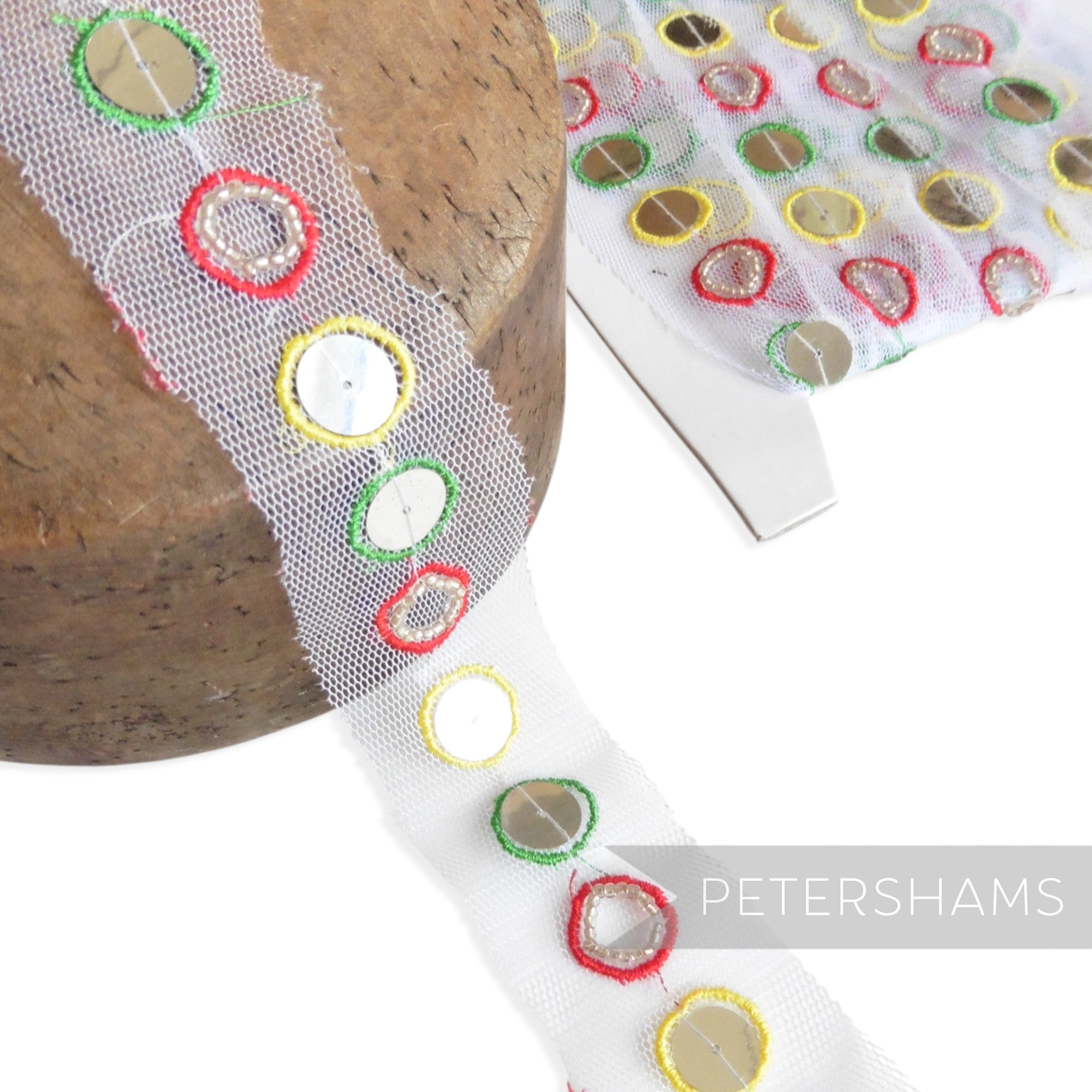 Bead and Sequin Circle Design Mesh Trim - 1m