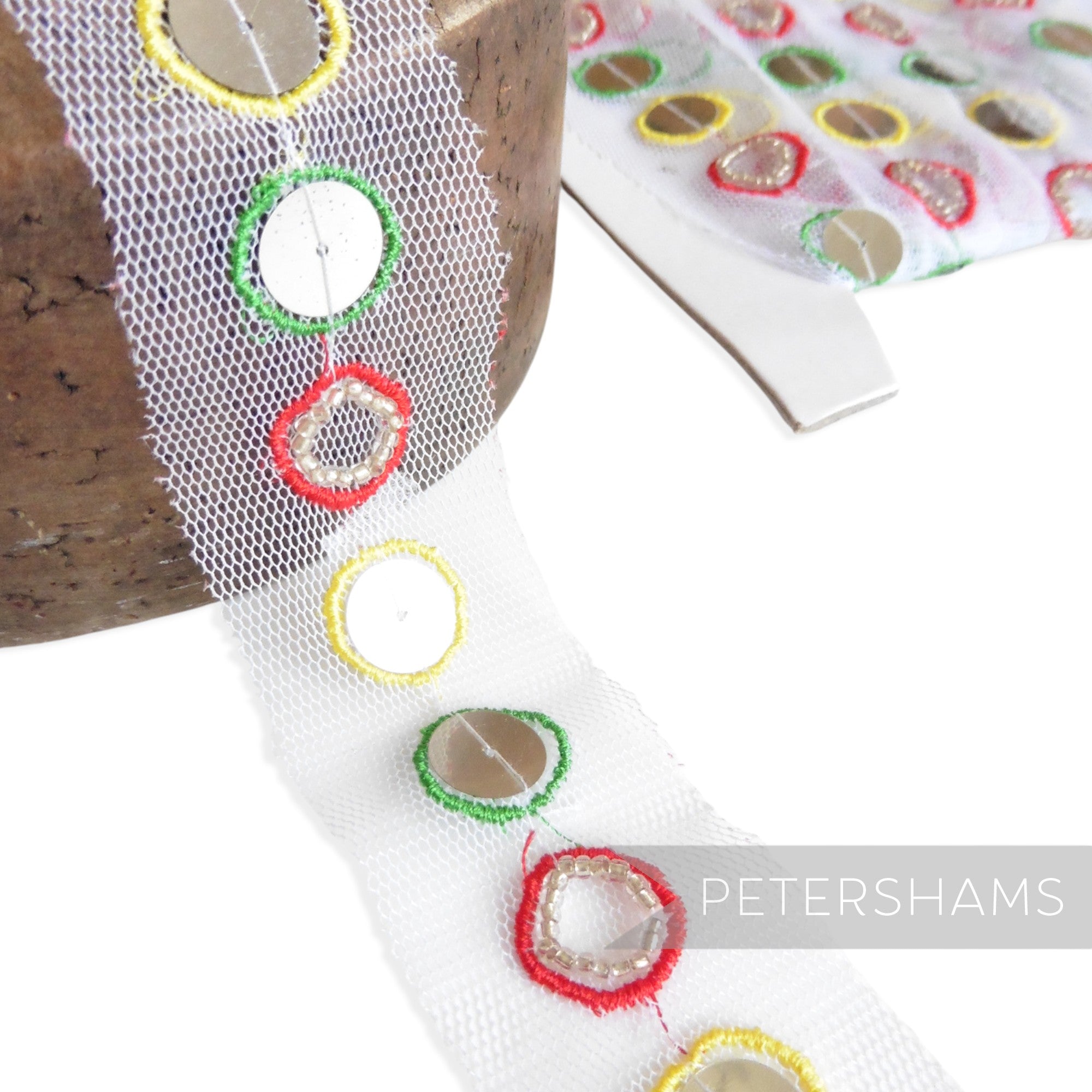 Bead and Sequin Circle Design Mesh Trim - 1m