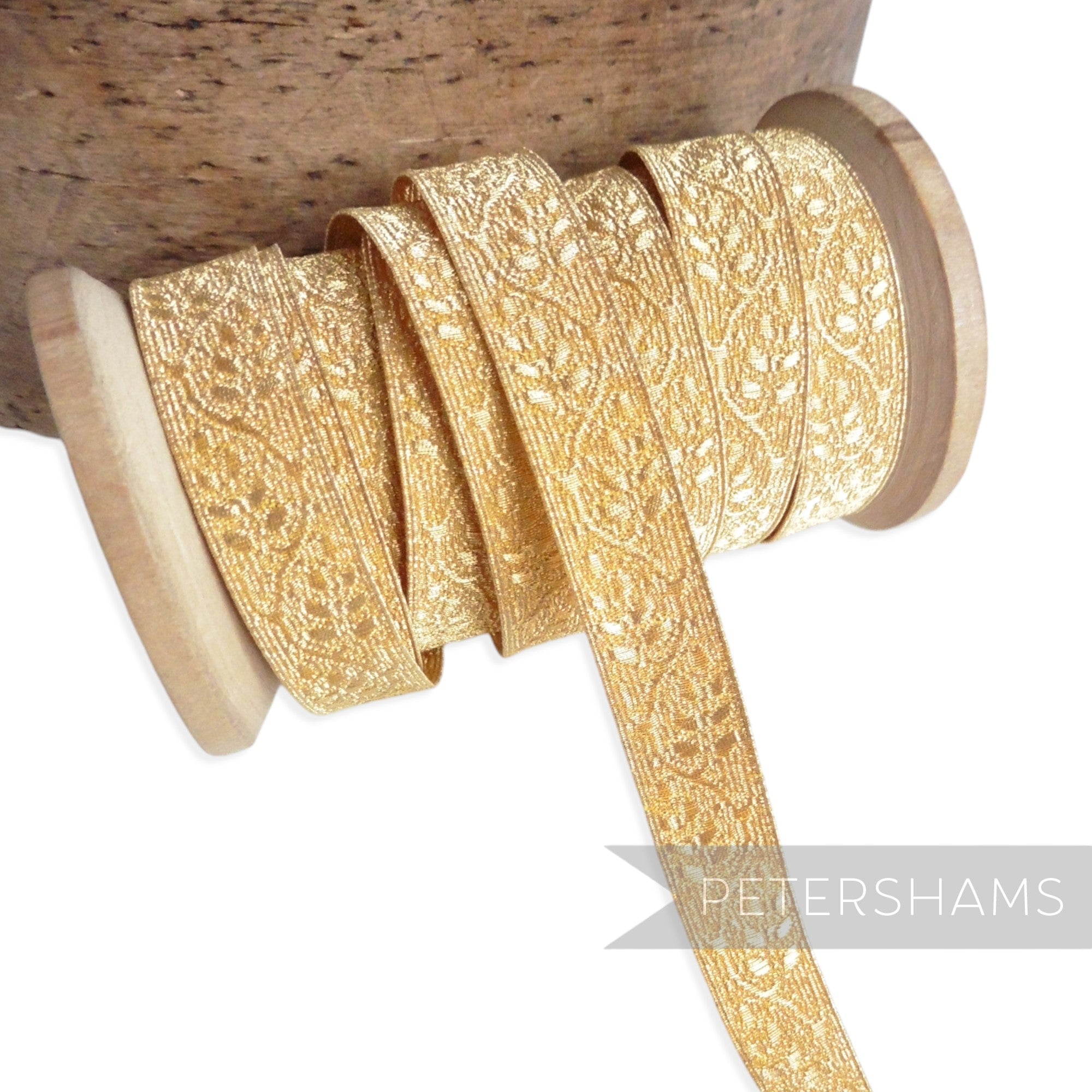 0.5% Real Gold Thread Lace Ribbon - 13mm Oak Leaf