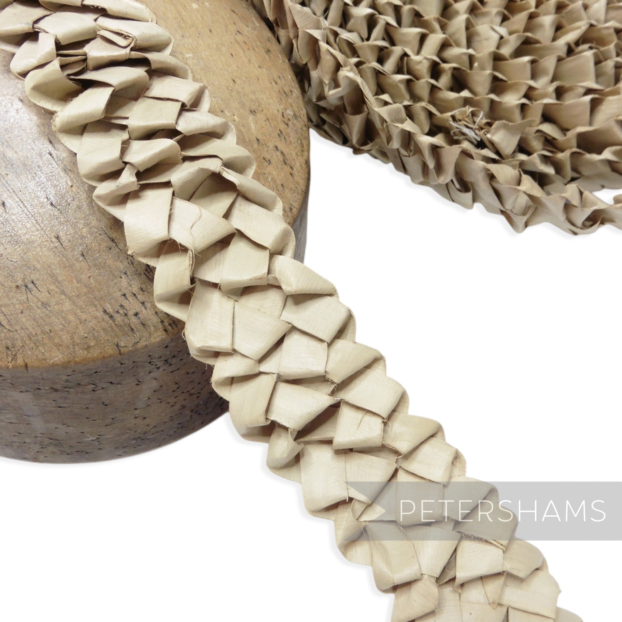 Vintage Wide Ruffle Natural Strip Straw Braid - 40mm Wide