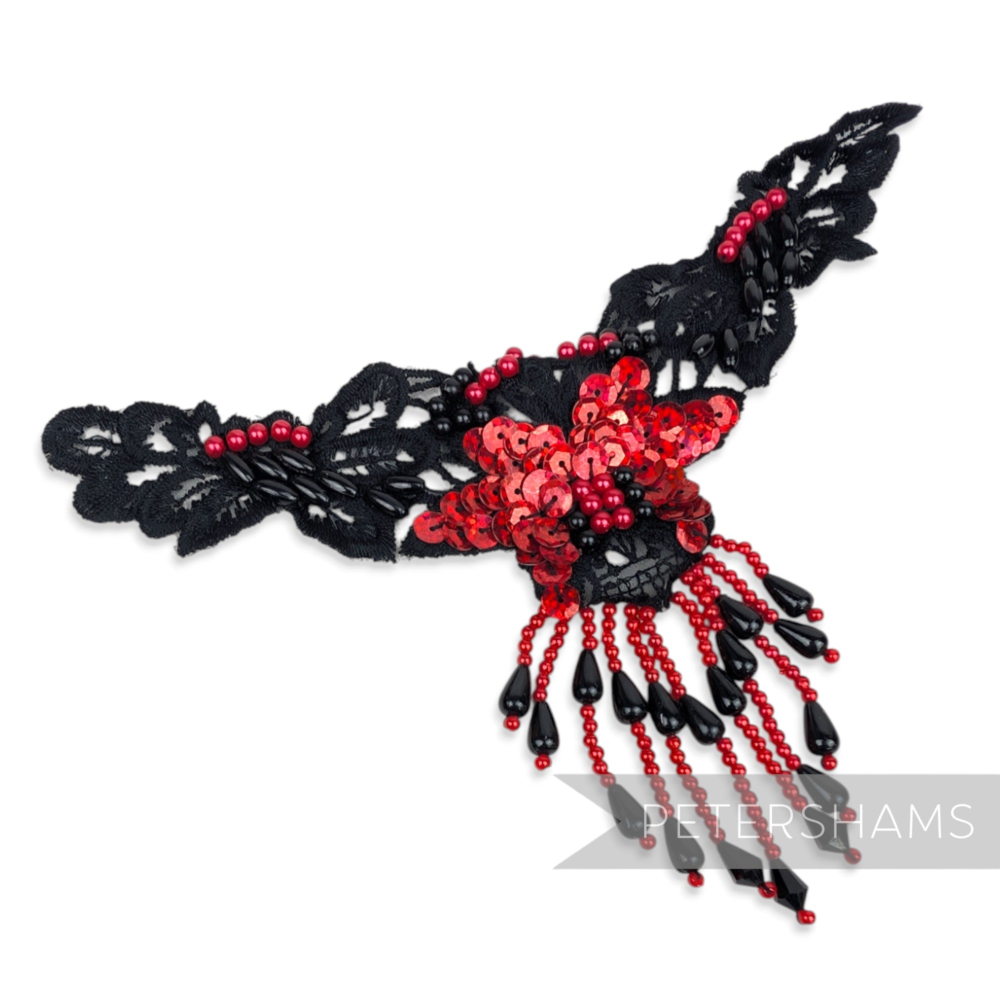 'Jessica' Dangling Pearl Sequin & Beaded Floral Lace Motif