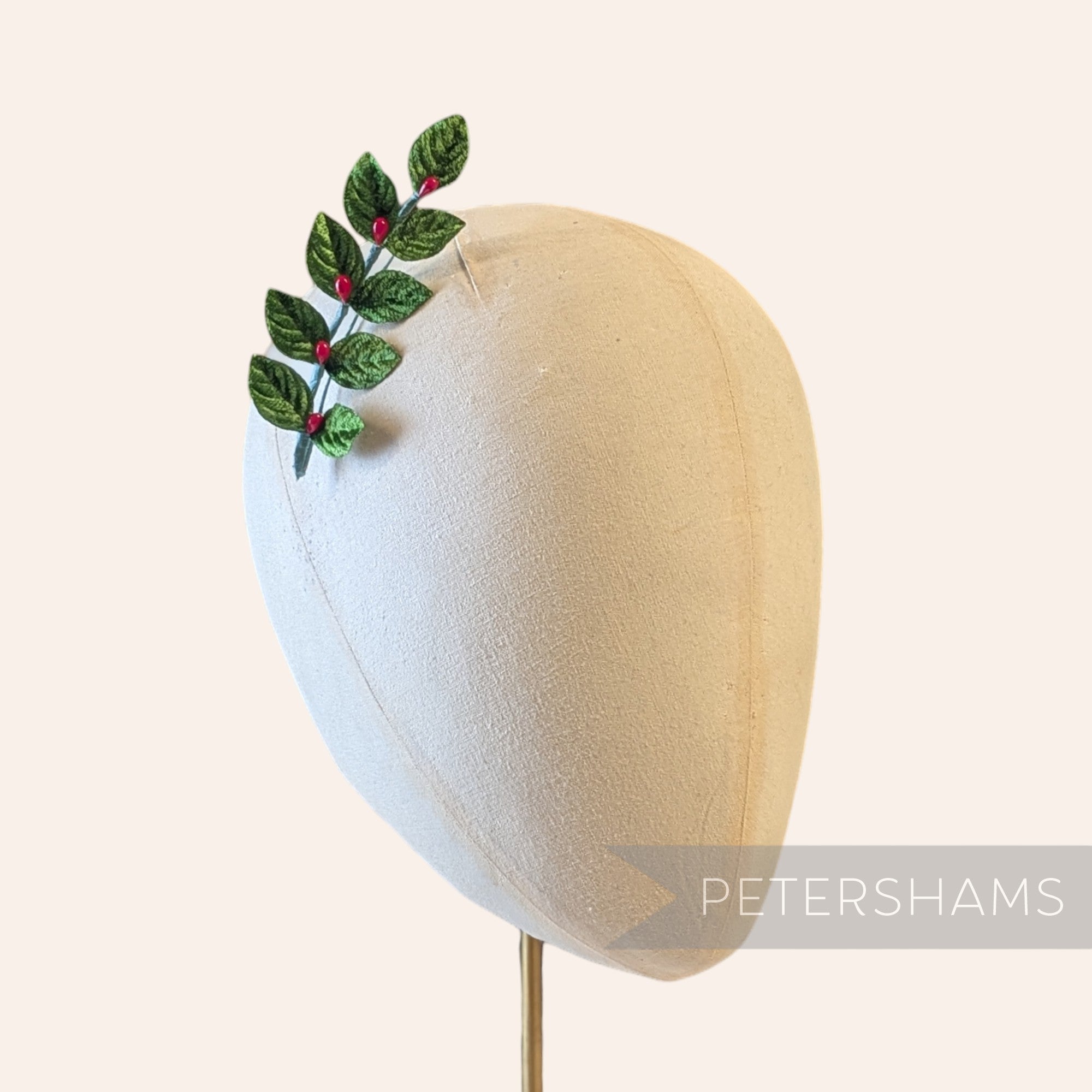 'Nicholas' Vintage Japanese 1960s Velvet Rose Leaf with Holly Berries Wired Stem - Pack of 12