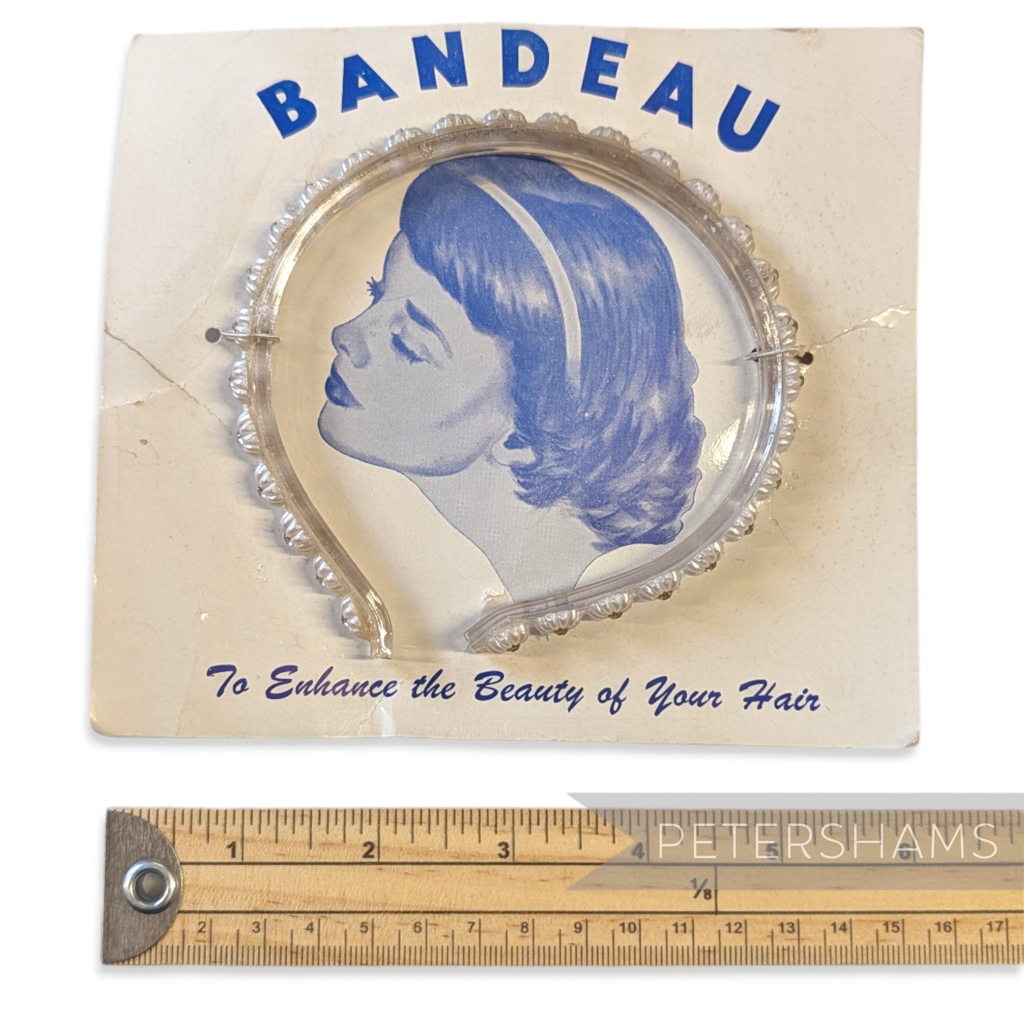 Vintage 1950/60s Pearlized Flower & Diamante 'Bandeau' Headband on Card
