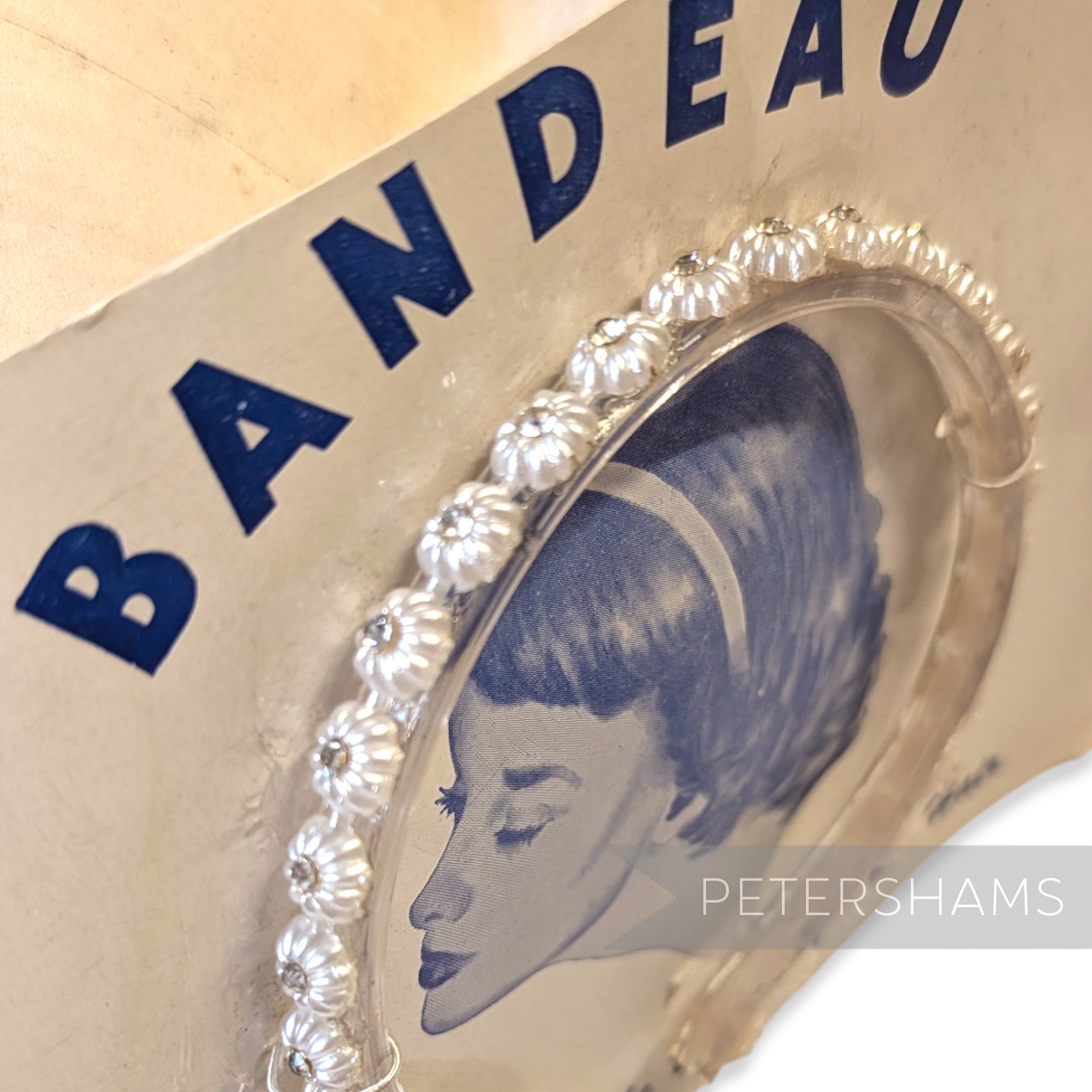 Vintage 1950/60s Pearlized Flower & Diamante 'Bandeau' Headband on Card