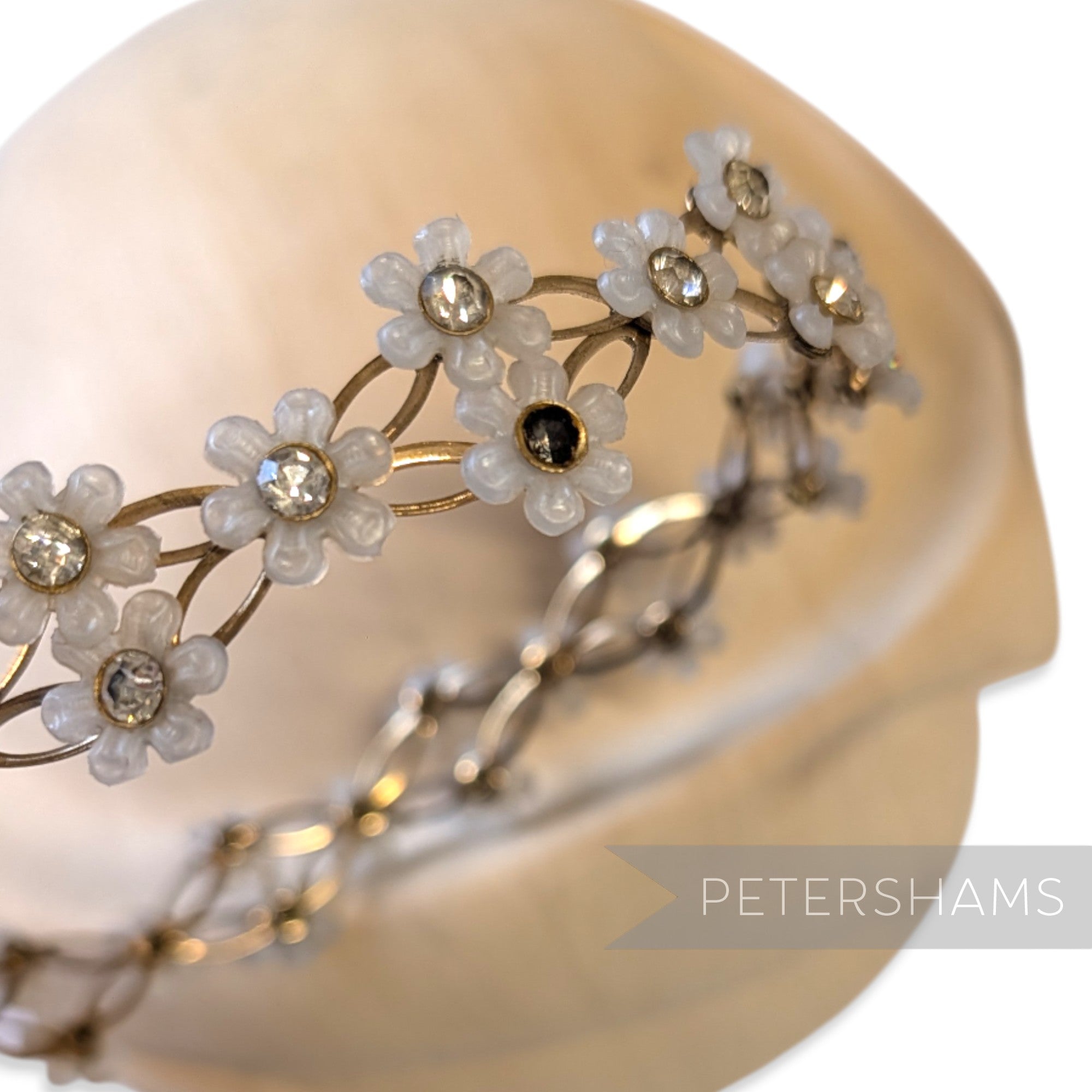 Vintage 1960's Updo Hair Ring Tiara - Flowers & Diamante