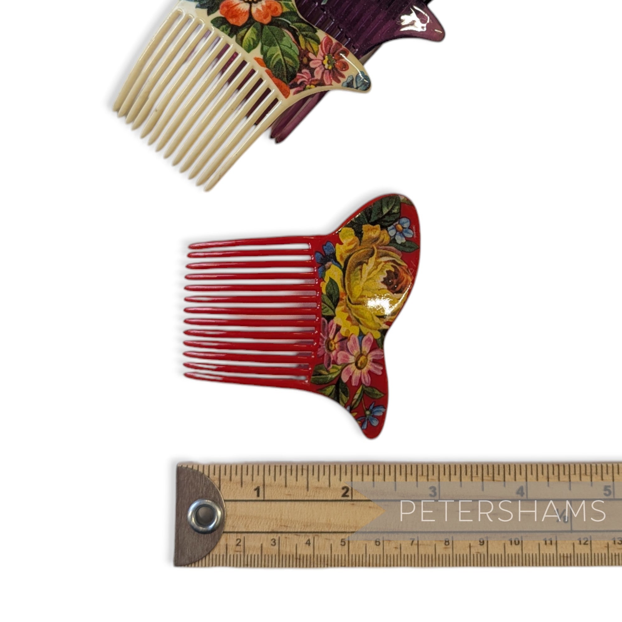 Vintage 1970/80s Plastic Hair Combs with Floral Motifs