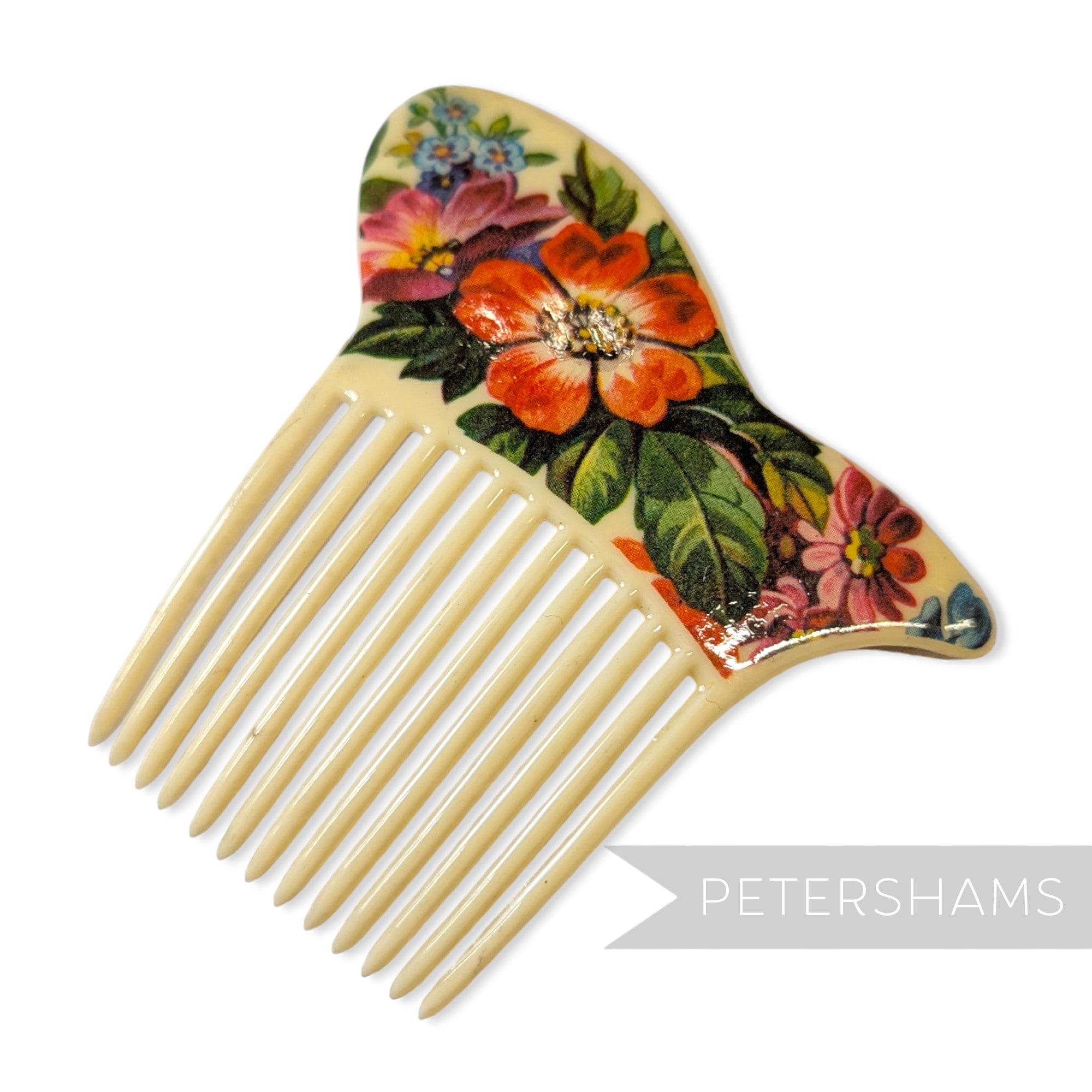 Vintage 1970/80s Plastic Hair Combs with Floral Motifs