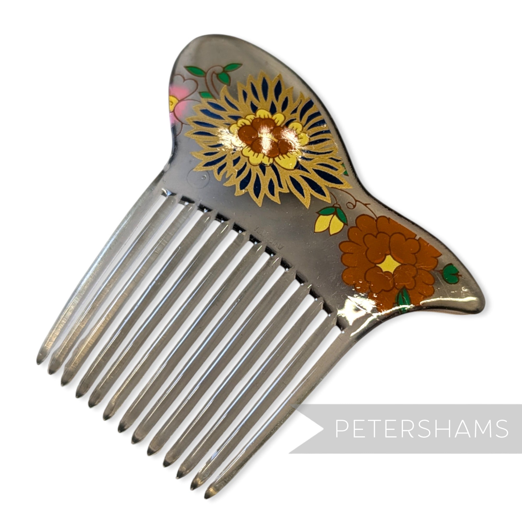 Vintage 1970/80s Plastic Hair Combs with Floral Motifs