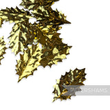 Metallic Vintage Veined Plastic Foil Gold Holly Leaves - Pack of 12