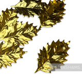 Metallic Vintage Veined Plastic Foil Gold Holly Leaves - Pack of 12