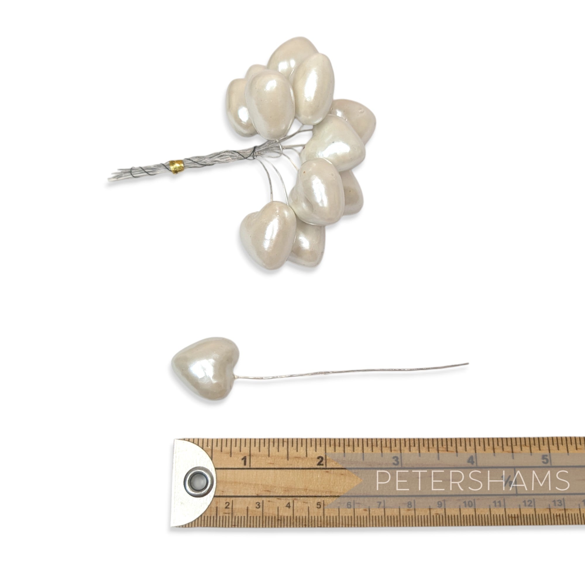 Pearlized Wired Foam Hearts - 12 Stems