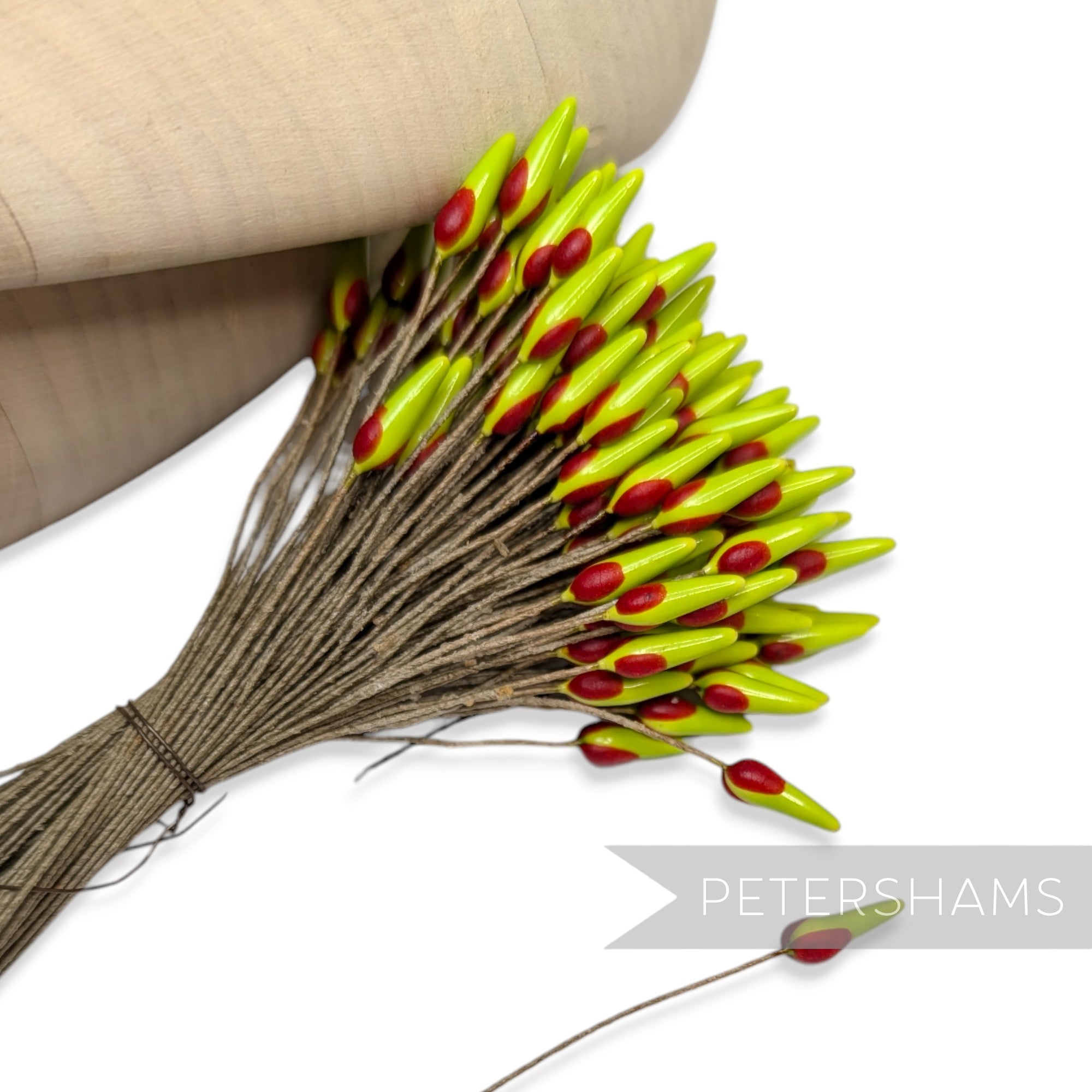 Vintage 1940/50s Extra Large Ceramic Vintage Green & Red Wired Flower Stamens