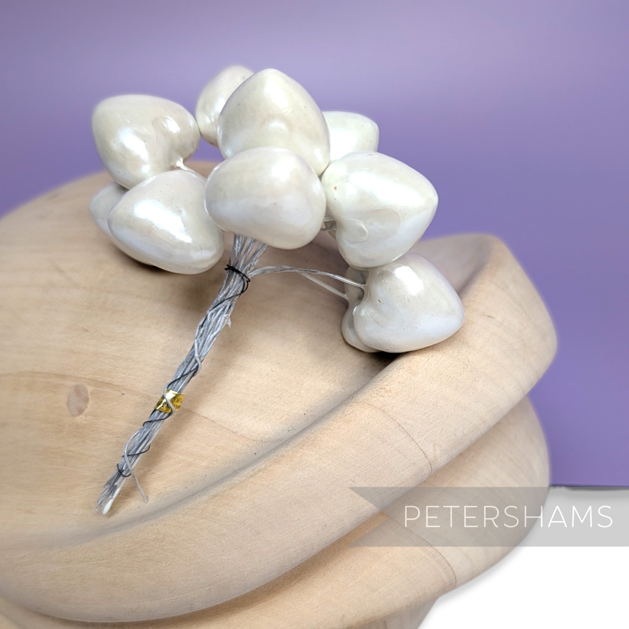 Pearlized Wired Foam Hearts - 12 Stems