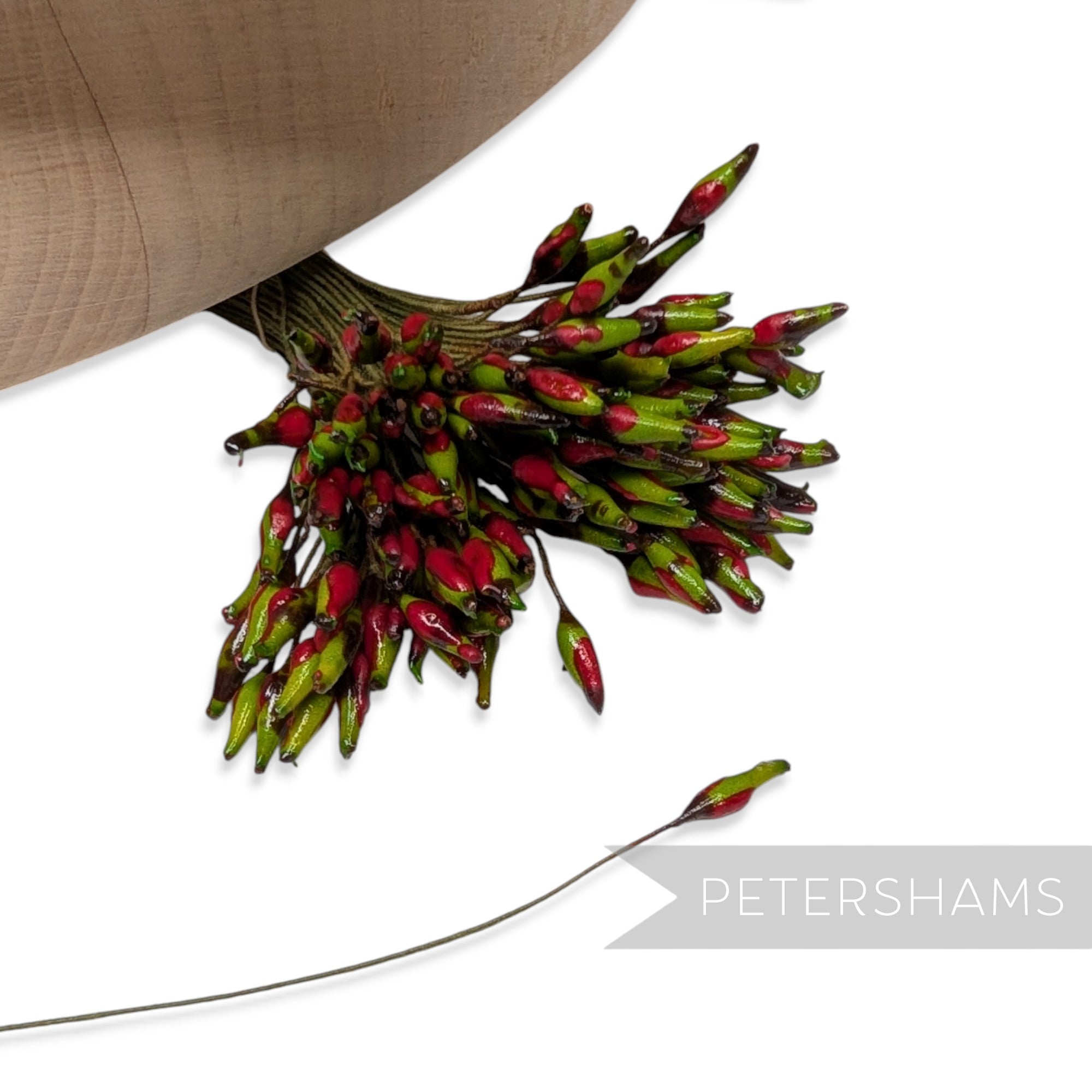 Vintage 1940/50s Wired Lacquered Green & Red Flower Stamens