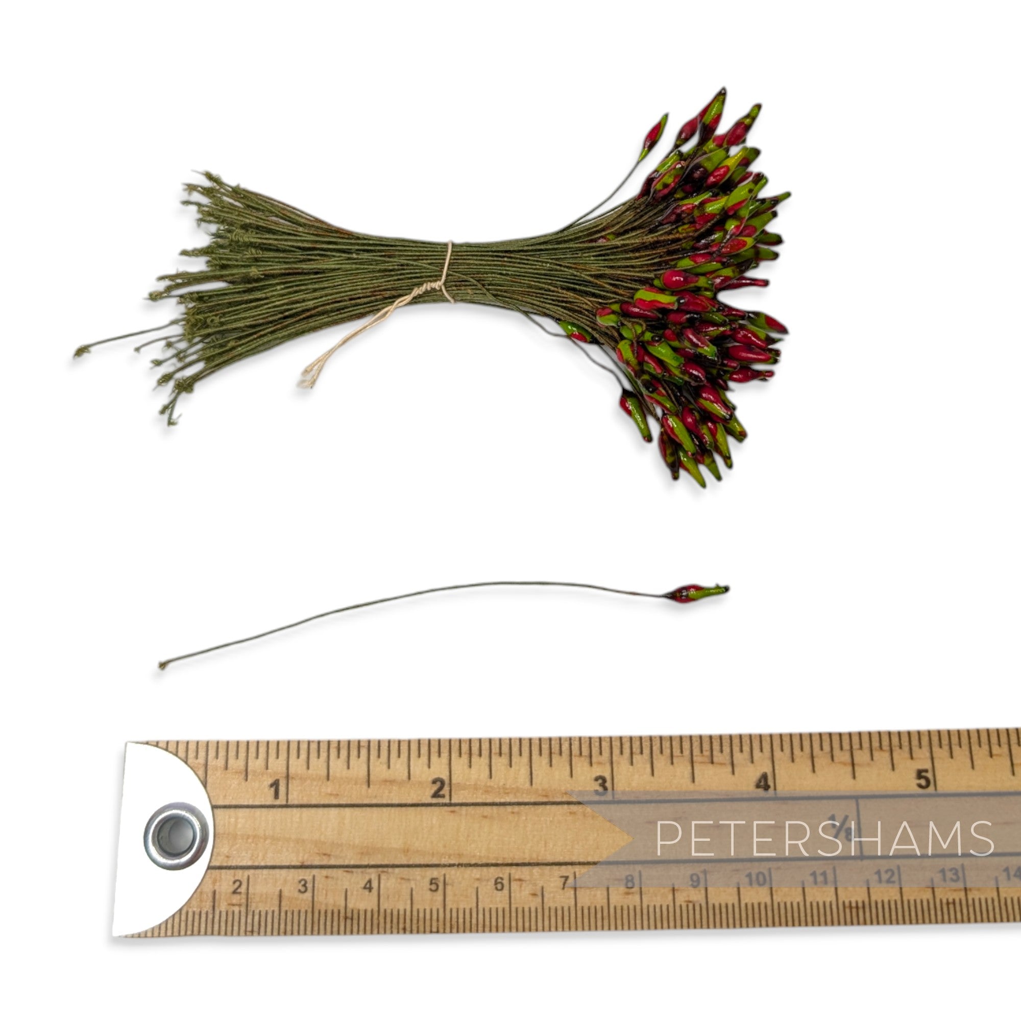 Vintage 1940/50s Wired Lacquered Green & Red Flower Stamens