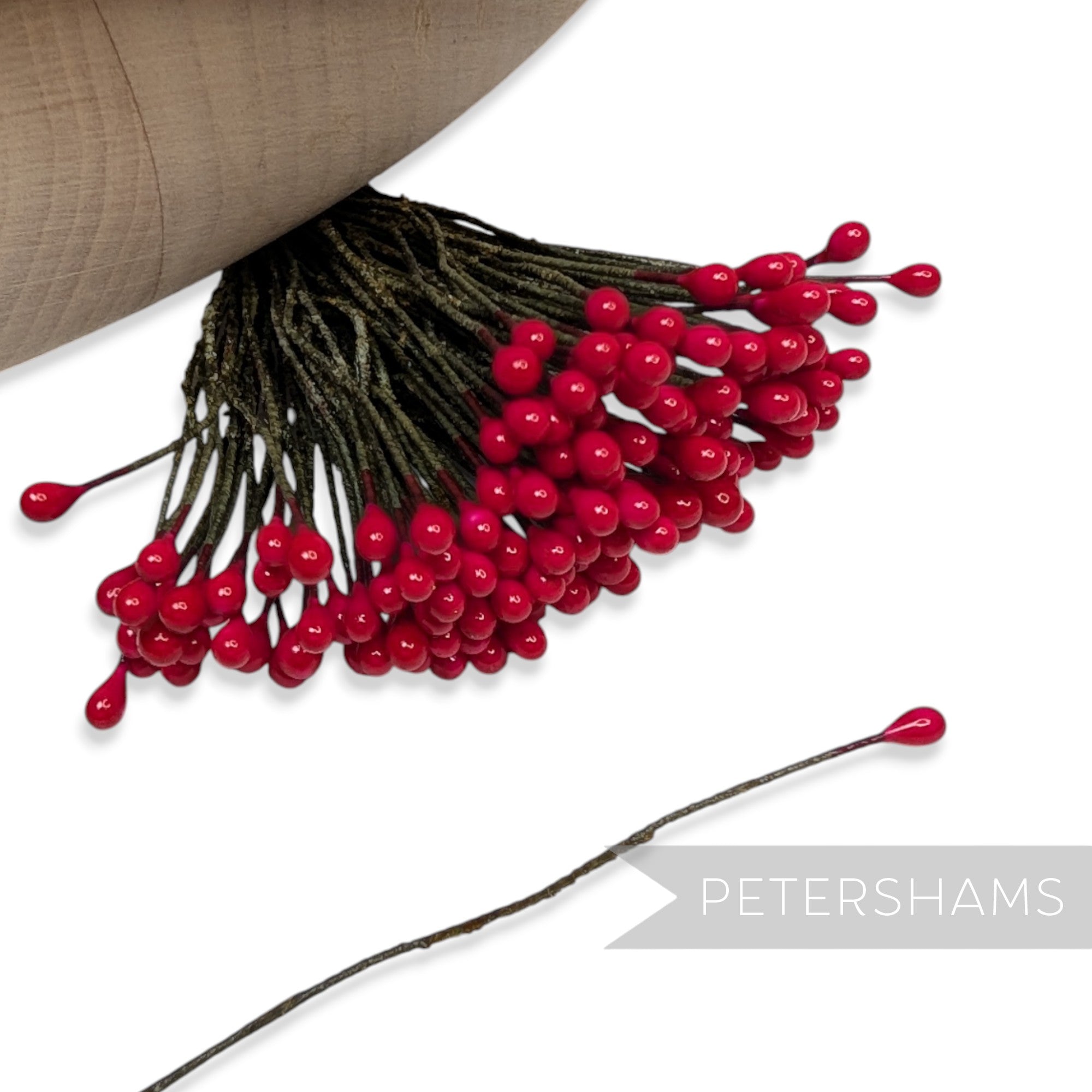 Vintage 1960/70s Wired Single Sided Glossy Red Berry Pip Stamens - Approx. 125 Stems