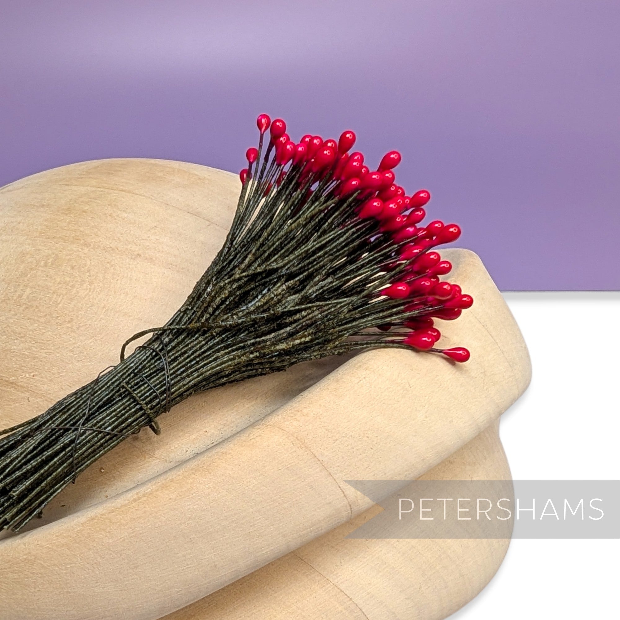 Vintage 1960/70s Wired Single Sided Glossy Red Berry Pip Stamens - Approx. 125 Stems