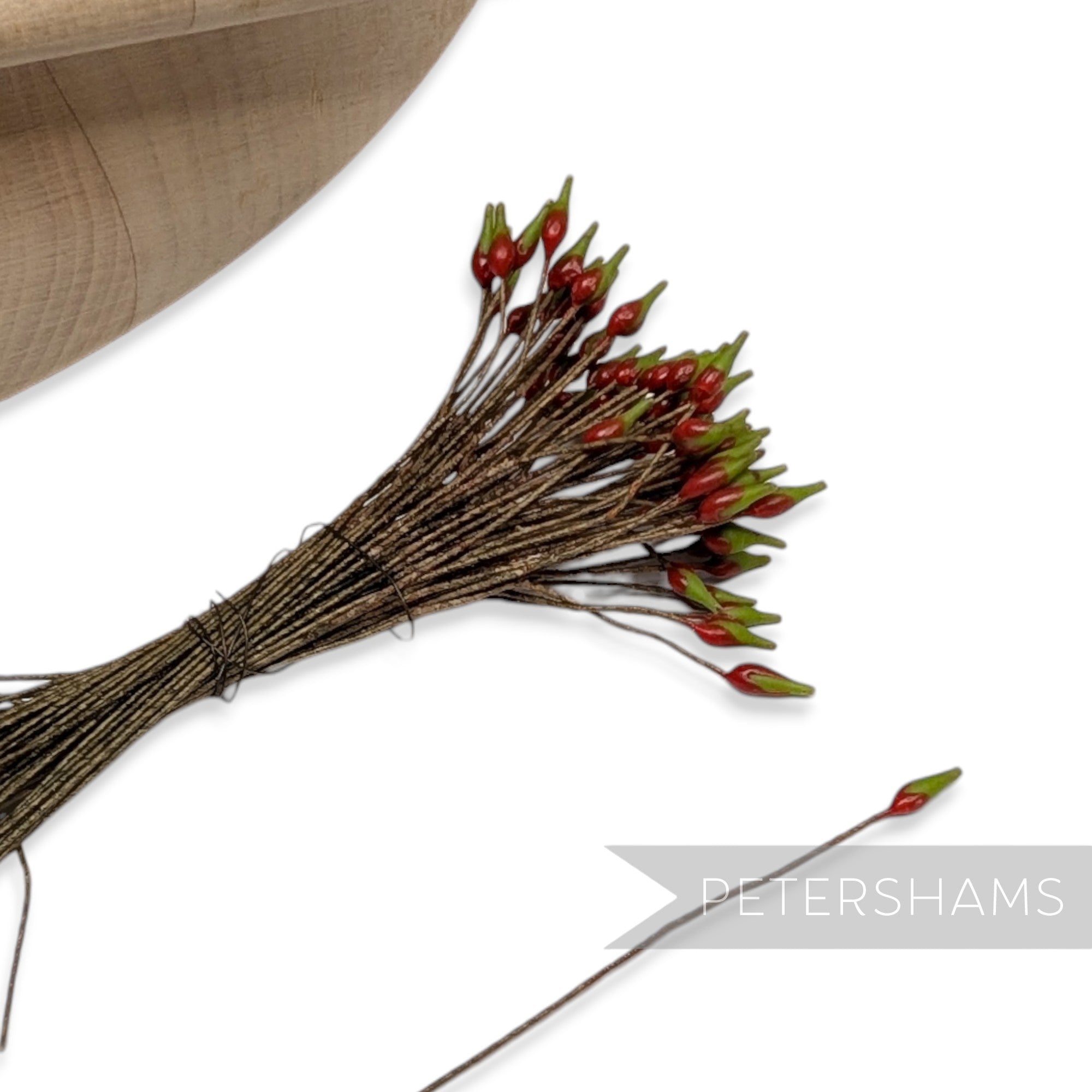 Vintage 1940/50s Wired Single Sided Green & Red Flower Stamens