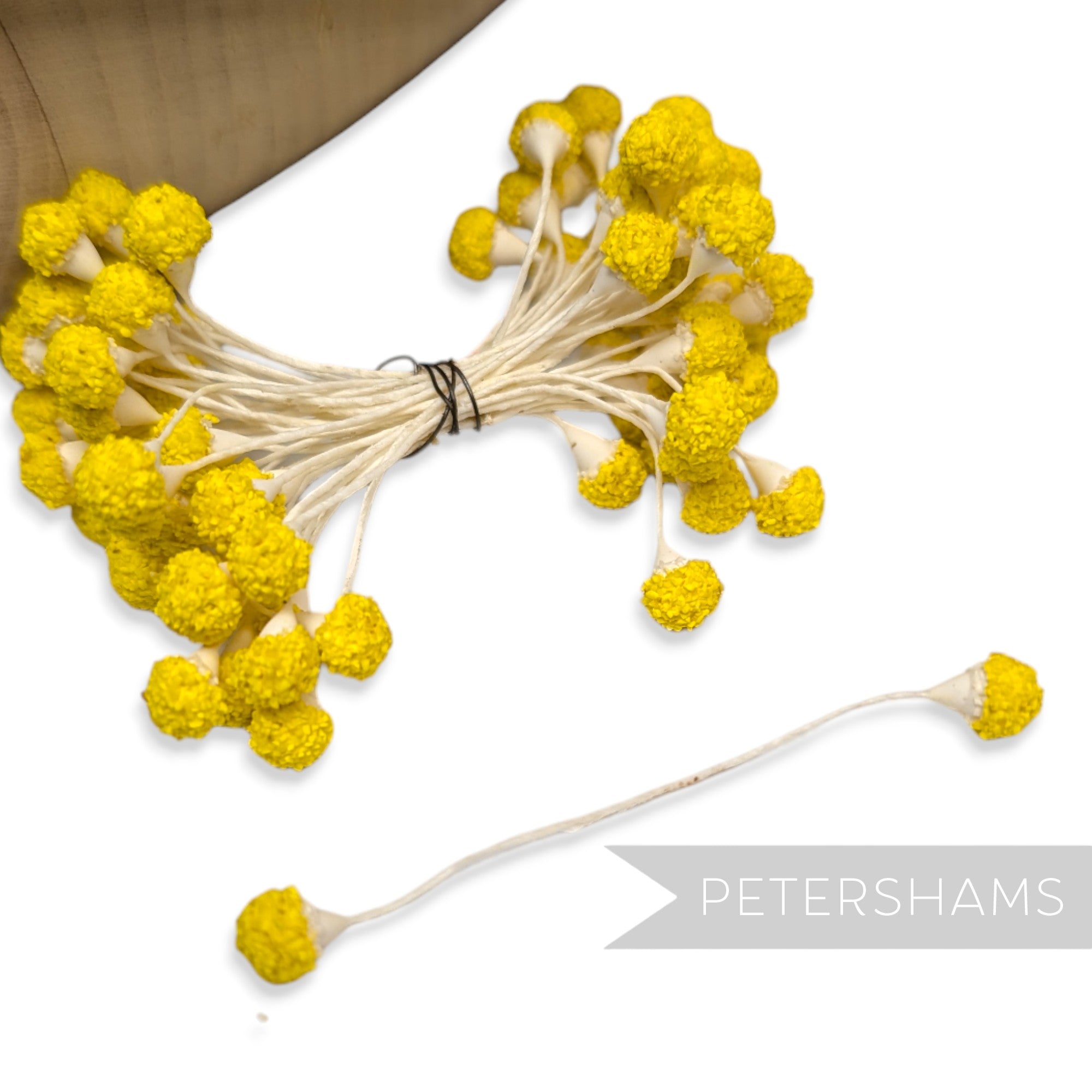 Vintage 1950s Double Sided Yellow Textured Round Stamens - 36 Stems
