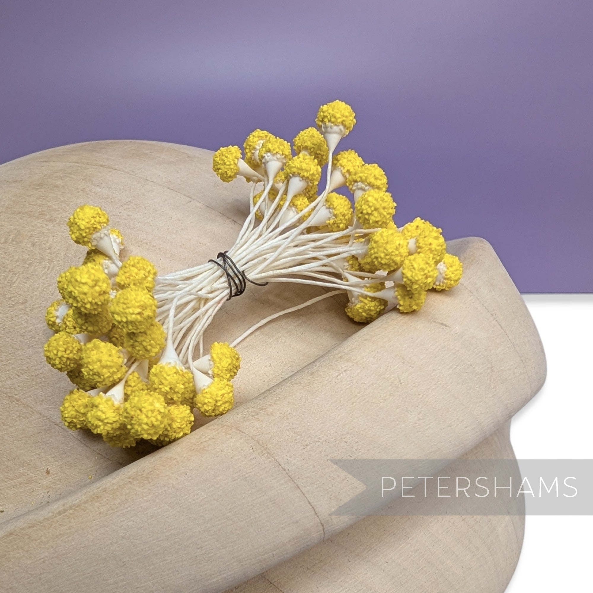 Vintage 1950s Double Sided Yellow Textured Round Stamens - 36 Stems